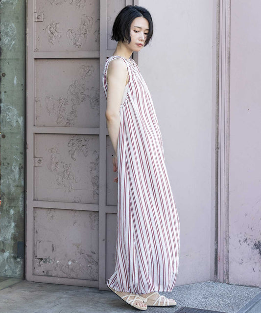 【Turkey】ストライプドローストリングワンピース