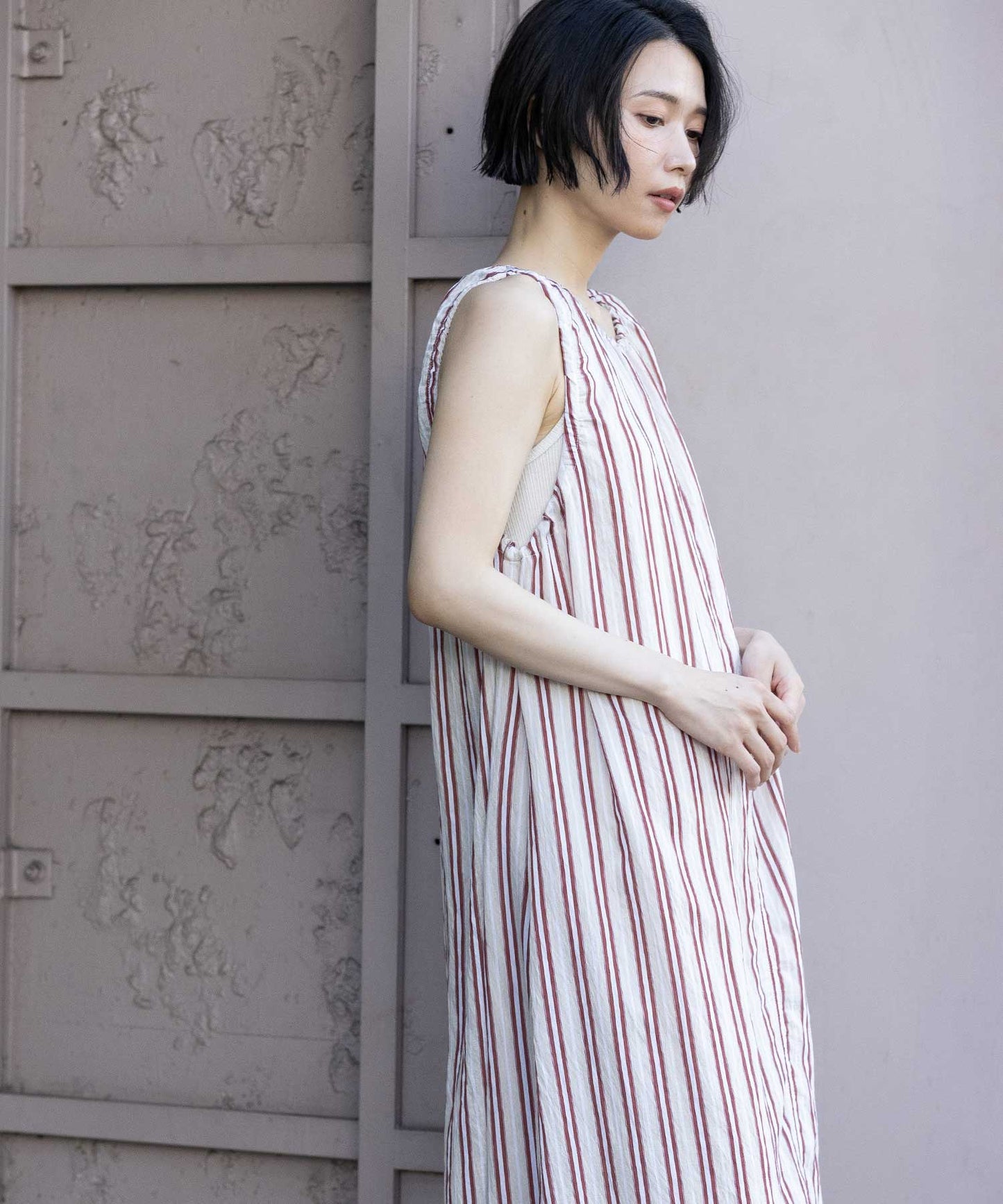 【Turkey】ストライプドローストリングワンピース