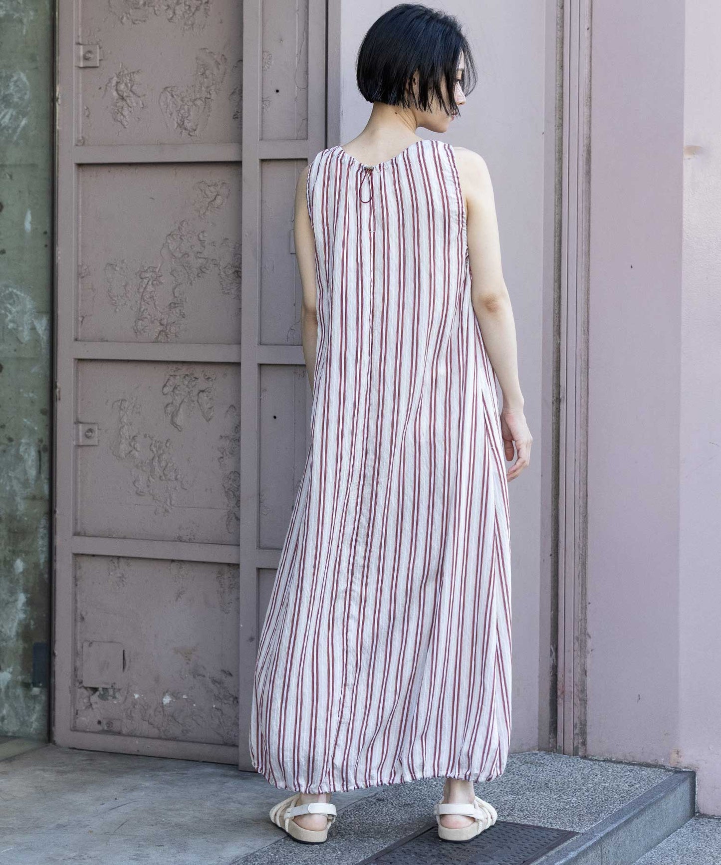 【Turkey】ストライプドローストリングワンピース