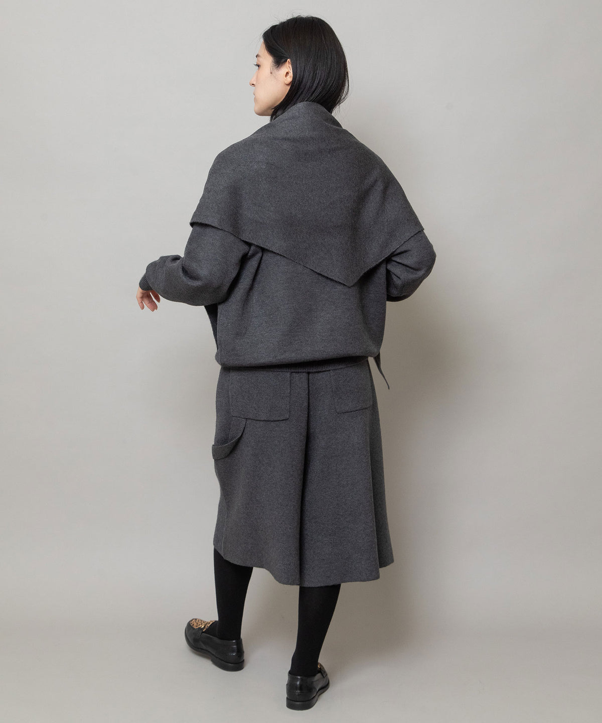 天竺編みニット スカーフセットプルオーバー