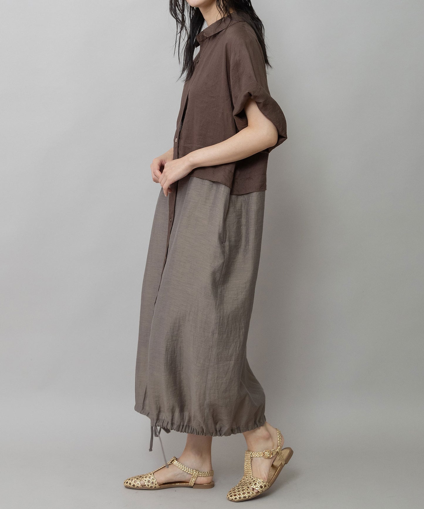 【吸水性】【発散性】60sフレンチリネン×シアーローンドッキングシャツワンピース