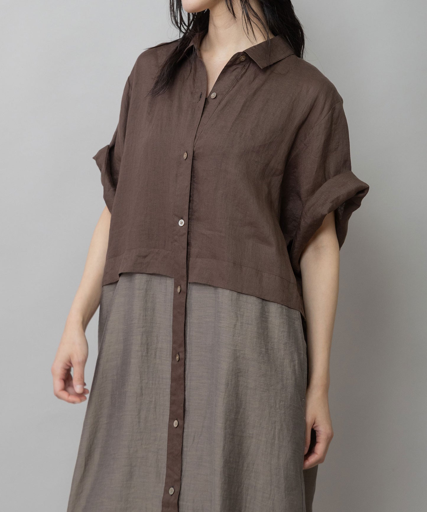 【吸水性】【発散性】60sフレンチリネン×シアーローンドッキングシャツワンピース