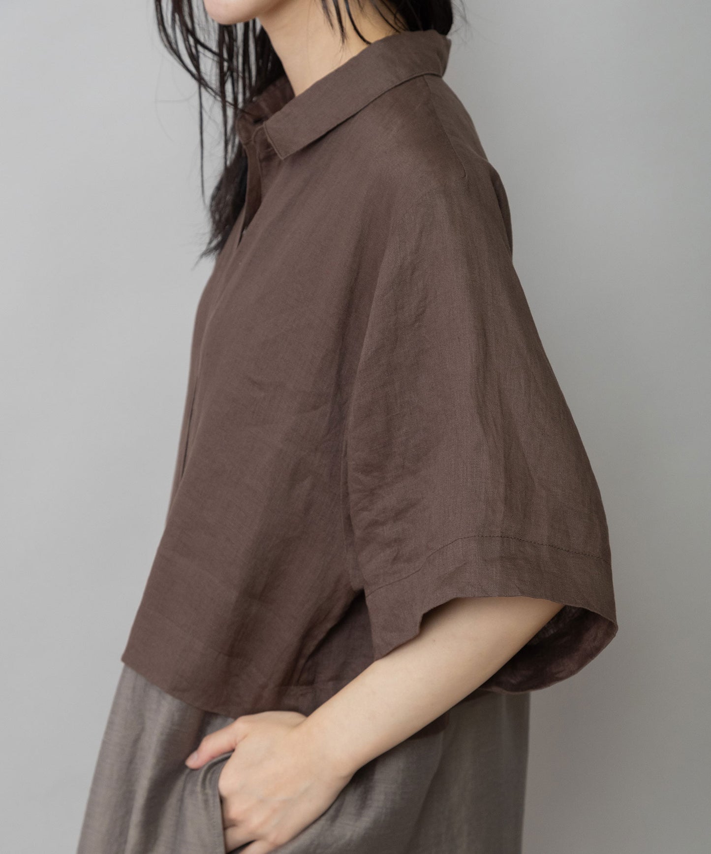 【吸水性】【発散性】60sフレンチリネン×シアーローンドッキングシャツワンピース