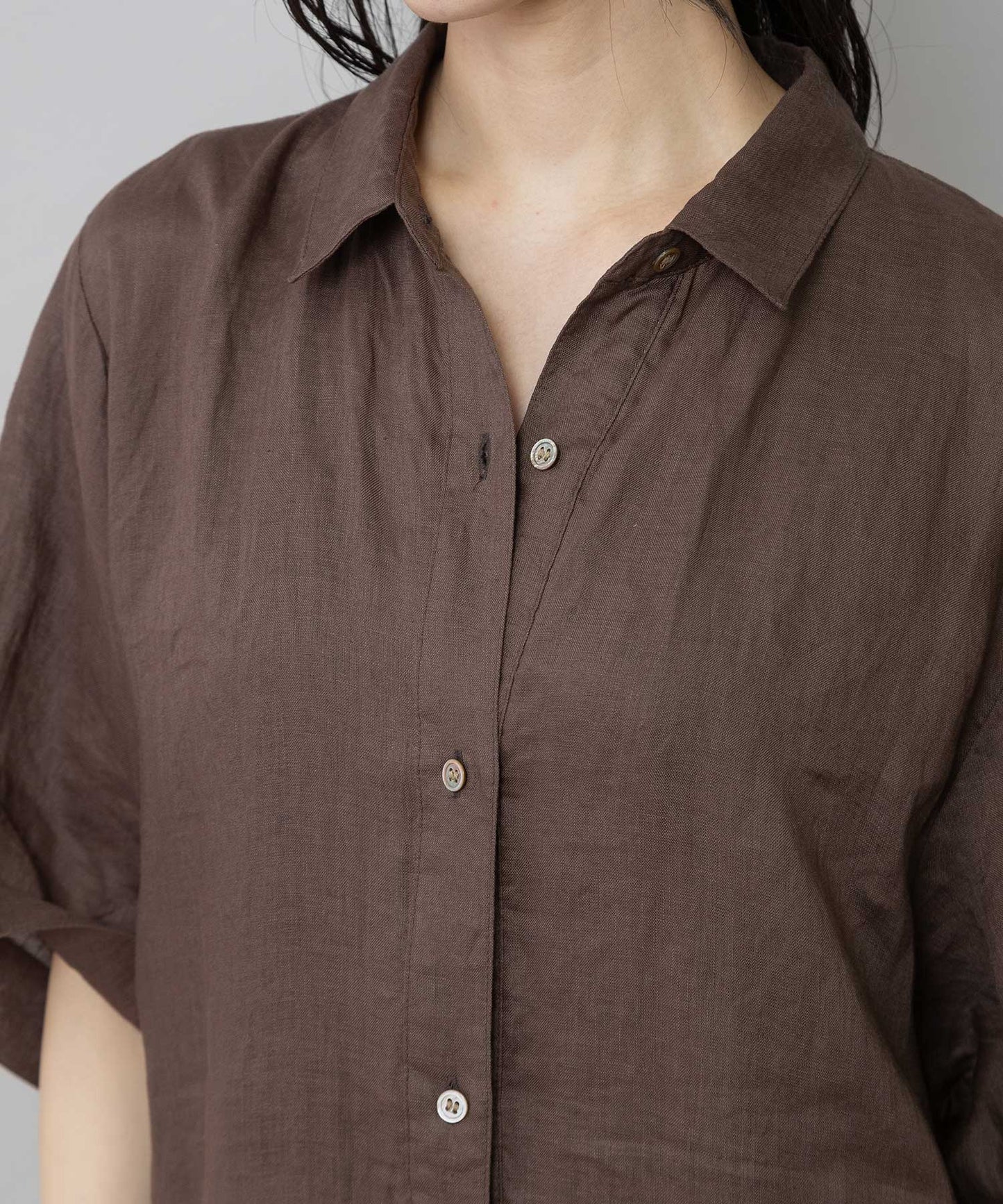 【吸水性】【発散性】60sフレンチリネン×シアーローンドッキングシャツワンピース