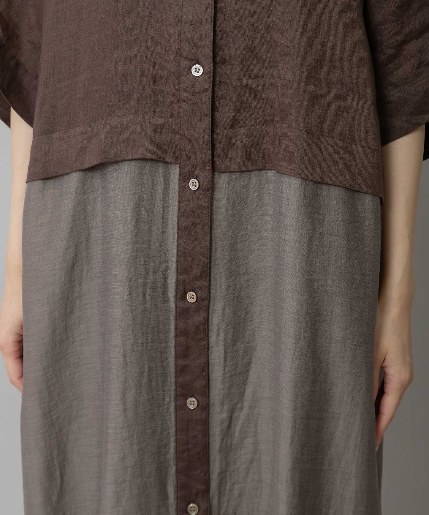 【吸水性】【発散性】60sフレンチリネン×シアーローンドッキングシャツワンピース