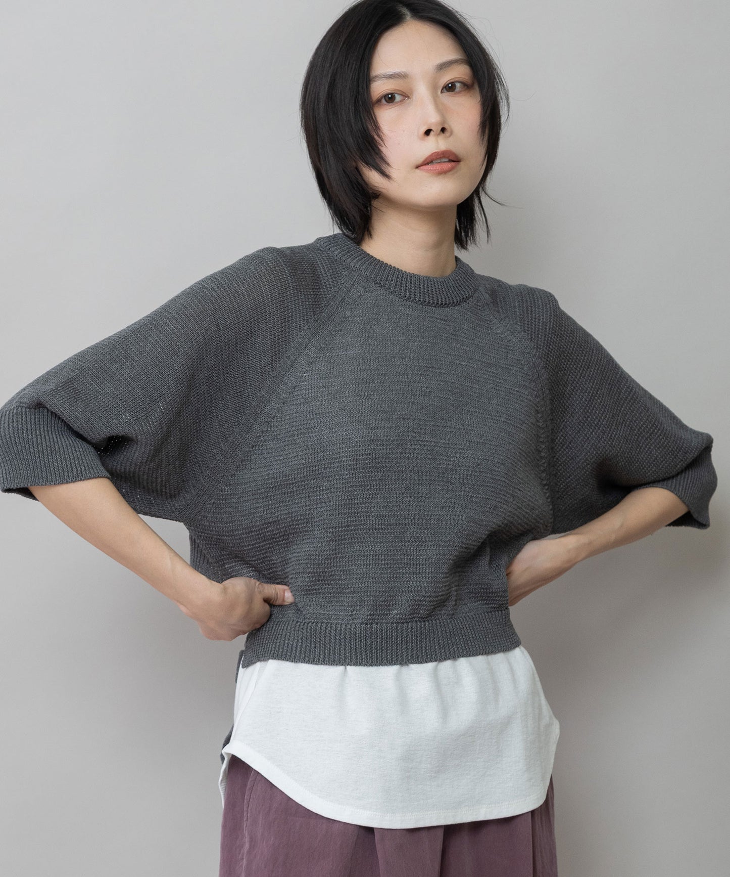 コットンニットバックベルトディテールプルオーバー