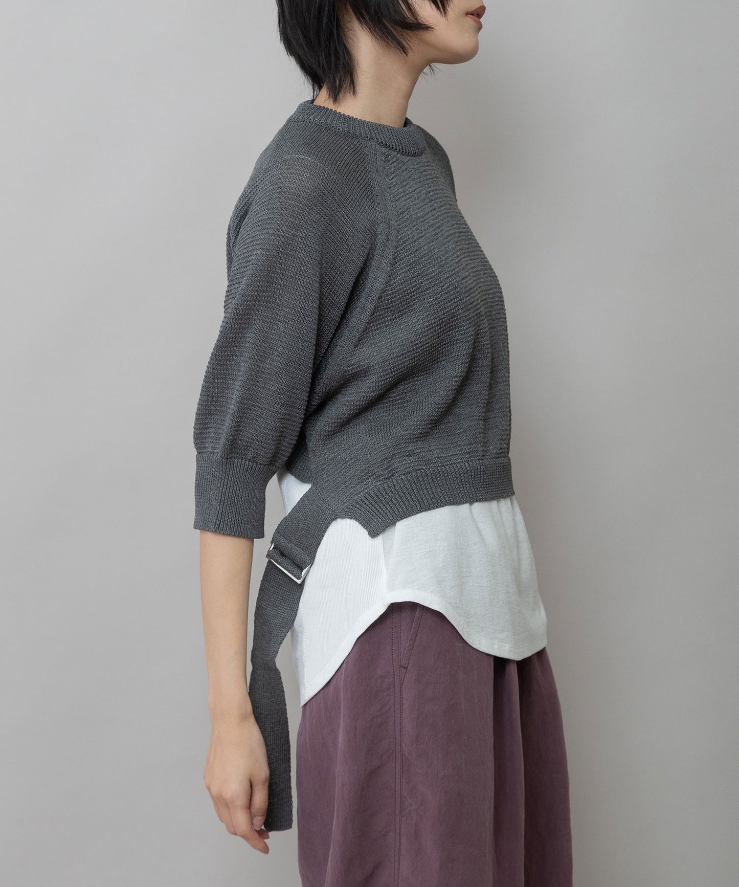 コットンニットバックベルトディテールプルオーバー