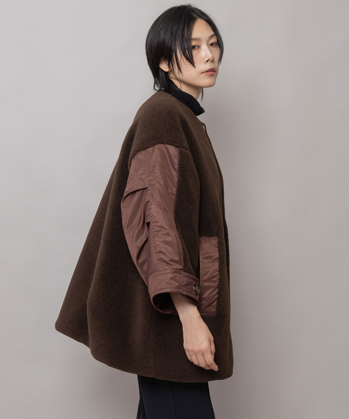 ウールボア×ナイロンツイル ドッキングショートコート