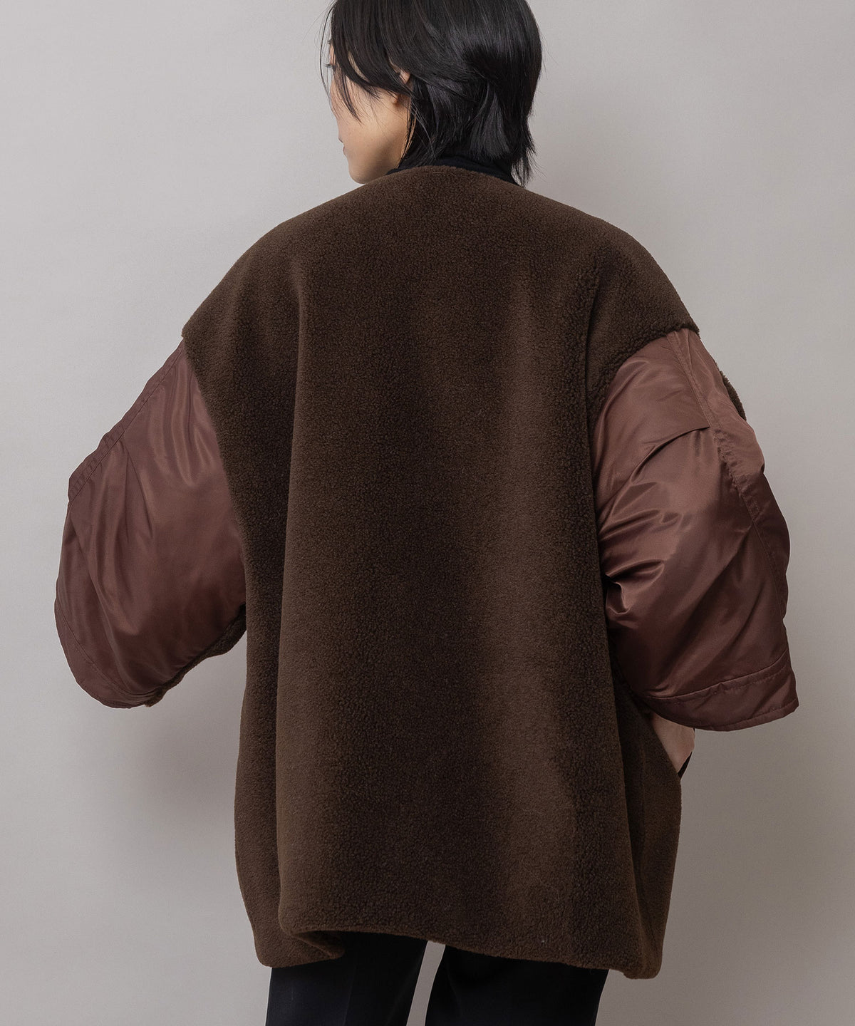 ウールボア×ナイロンツイル ドッキングショートコート