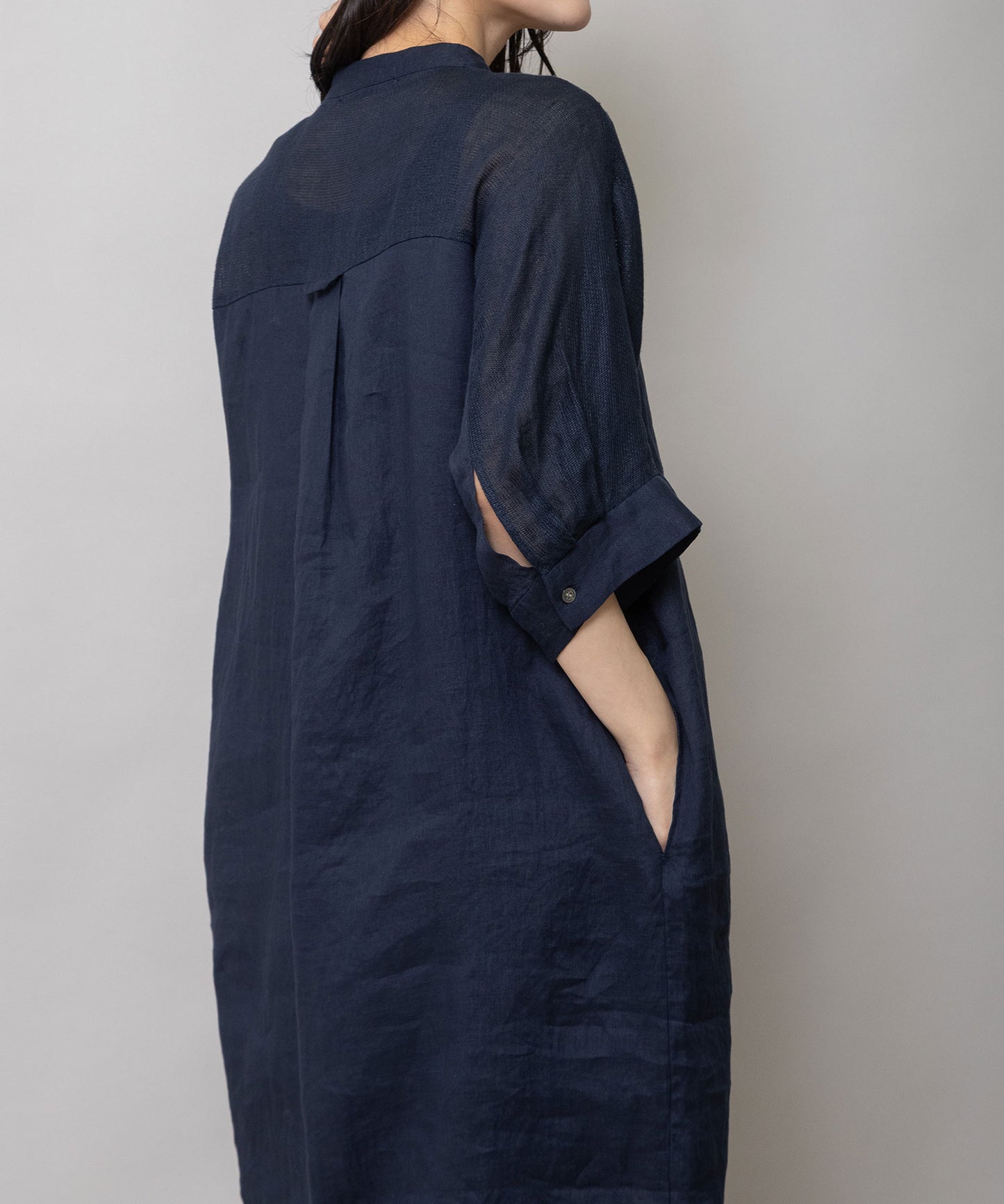 60sリネンキャンバス×40sリネンメッシュシャツワンピース