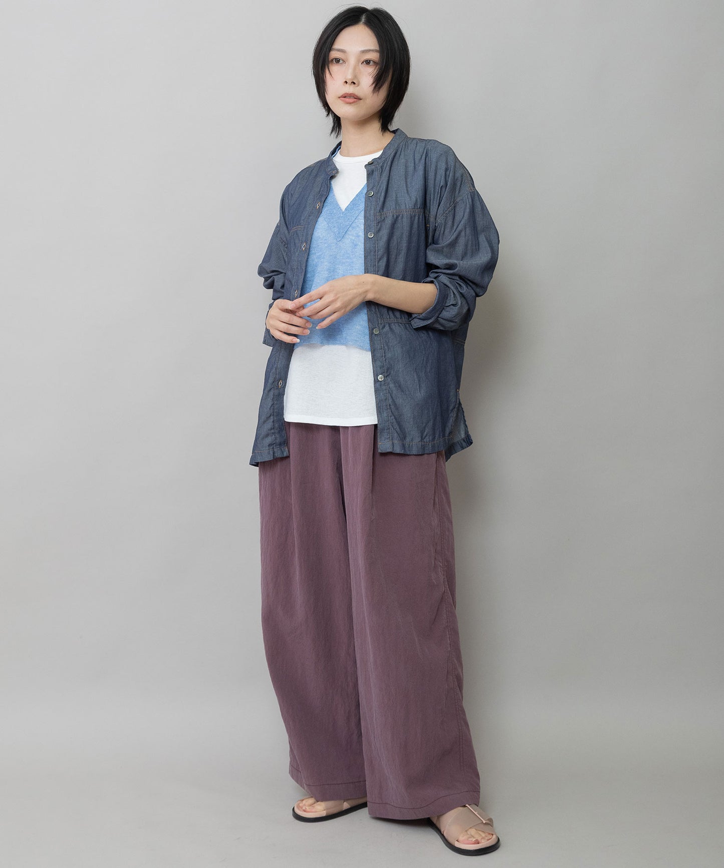 【速乾性】【通気性】2.25ozシアーデニムバンドカラーシャツ