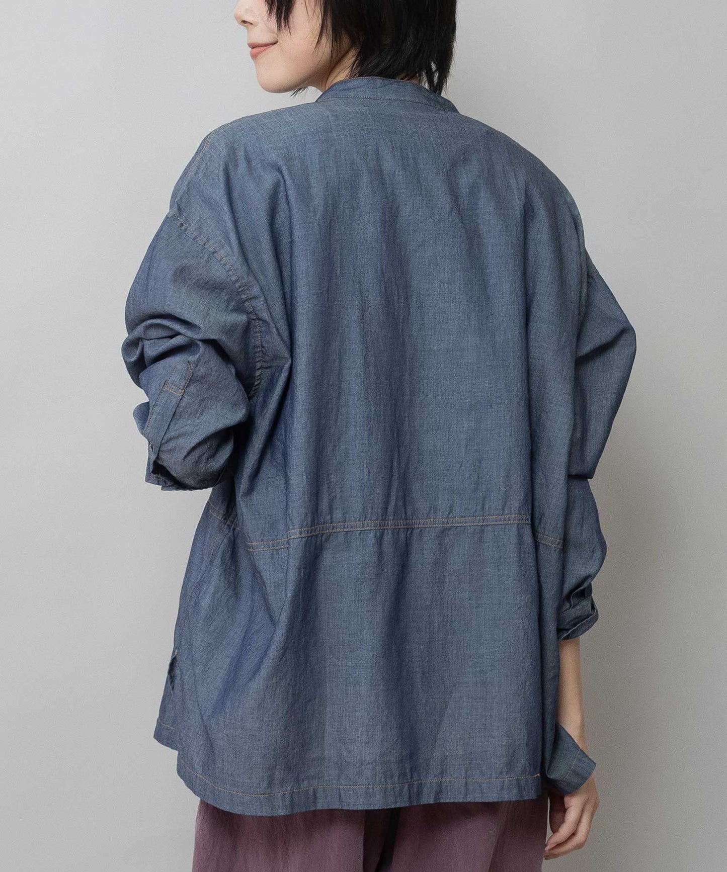 【速乾性】【通気性】2.25ozシアーデニムバンドカラーシャツ