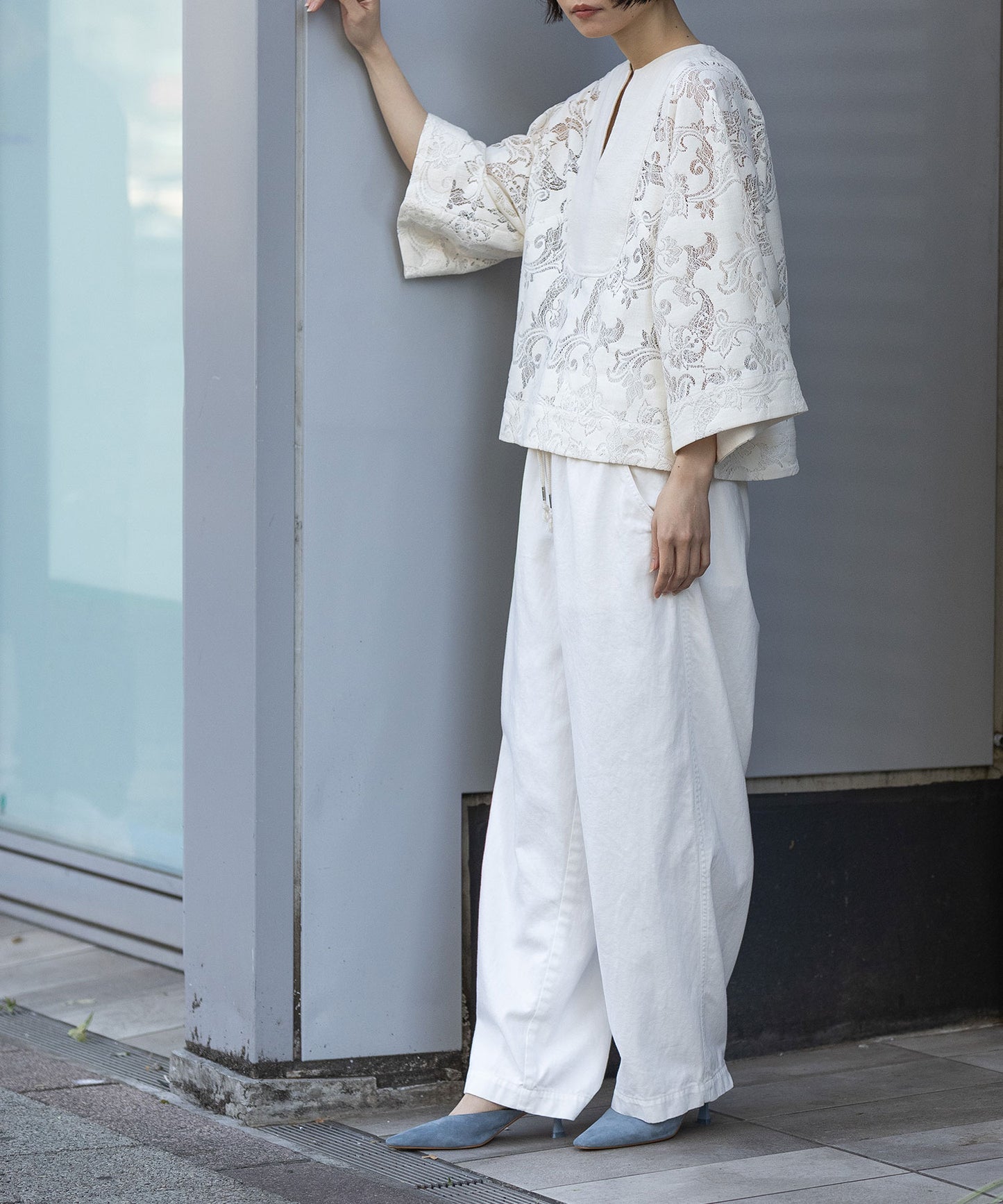 コットンポリエステルレースドッキングブラウス