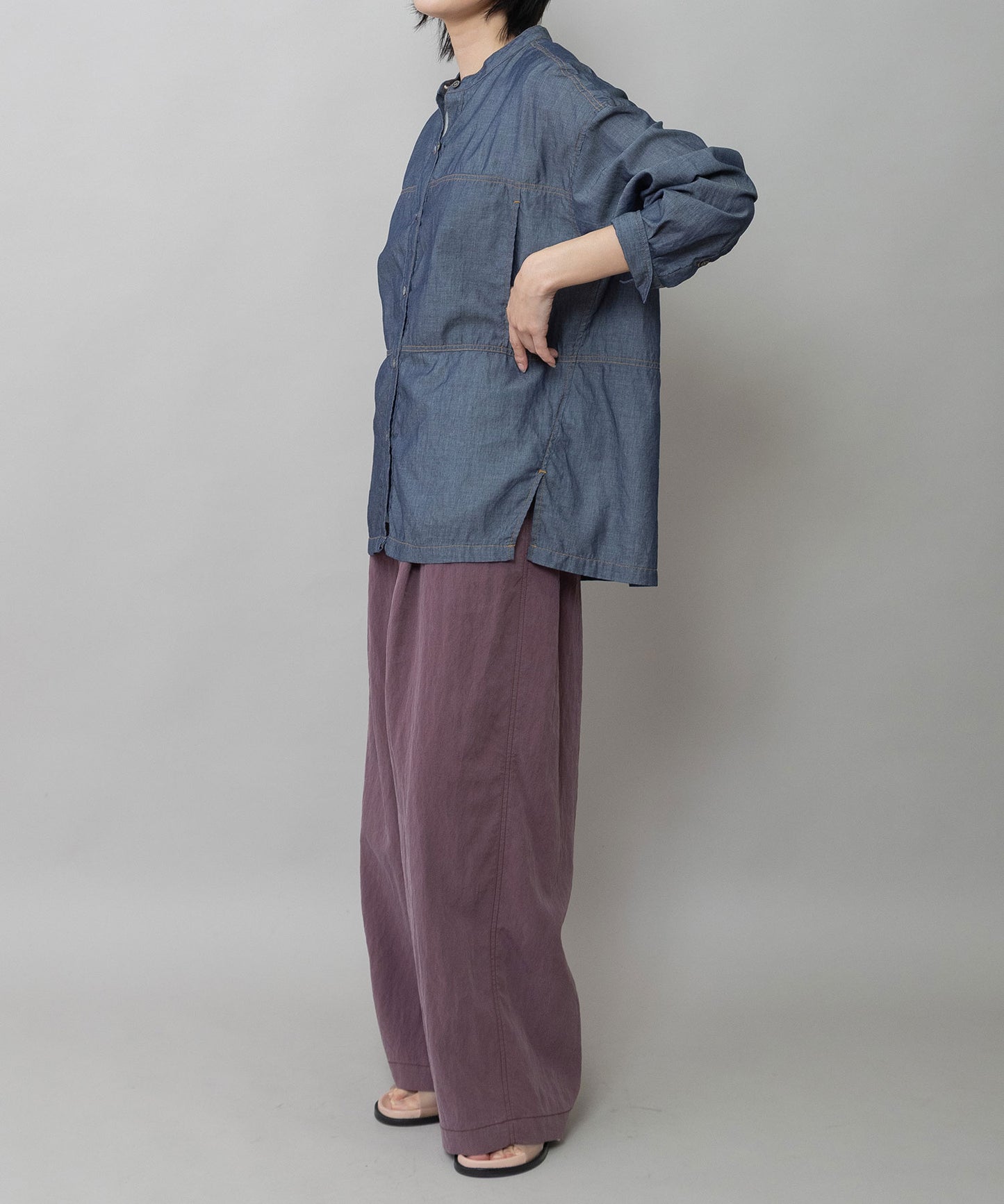 【速乾性】【通気性】2.25ozシアーデニムバンドカラーシャツ