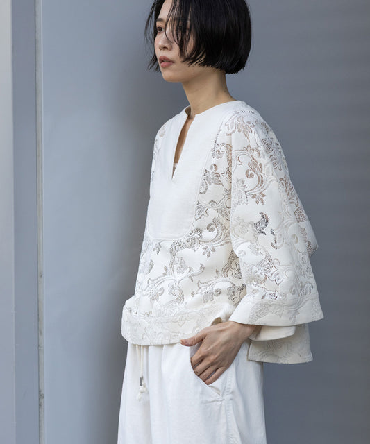 コットンポリエステルレースドッキングブラウス