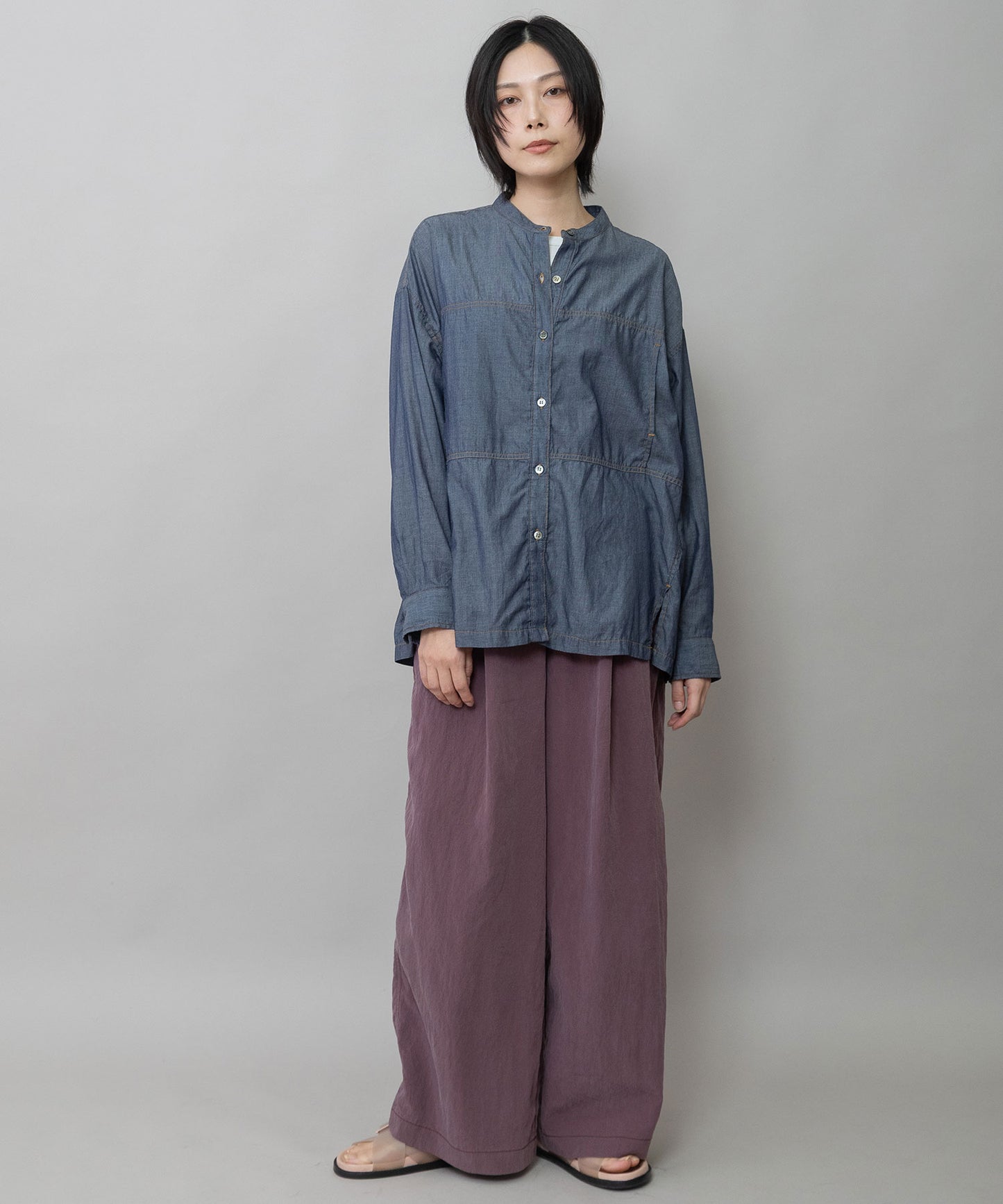 【速乾性】【通気性】2.25ozシアーデニムバンドカラーシャツ