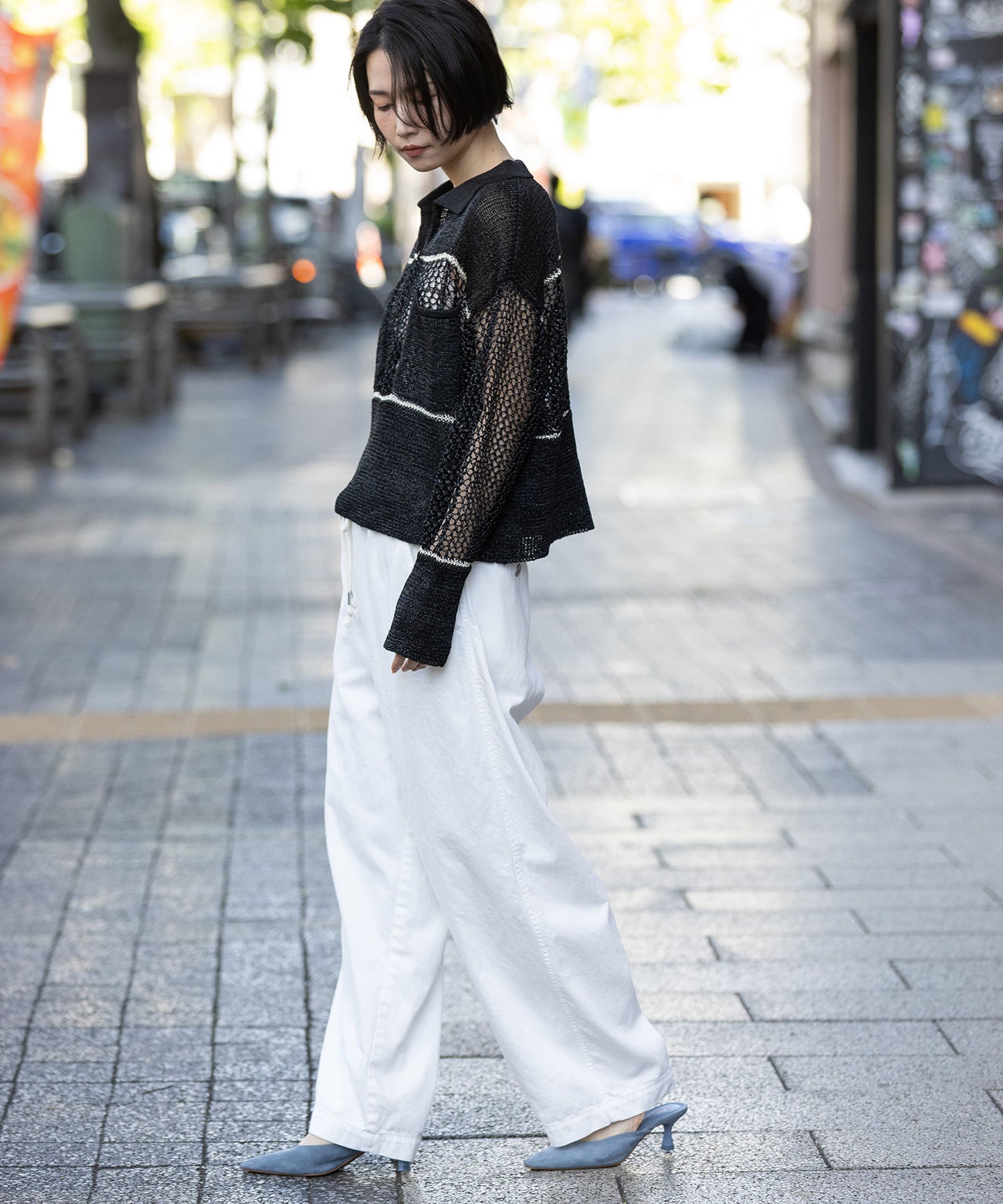 リブ編み×スカシ編みポロニット