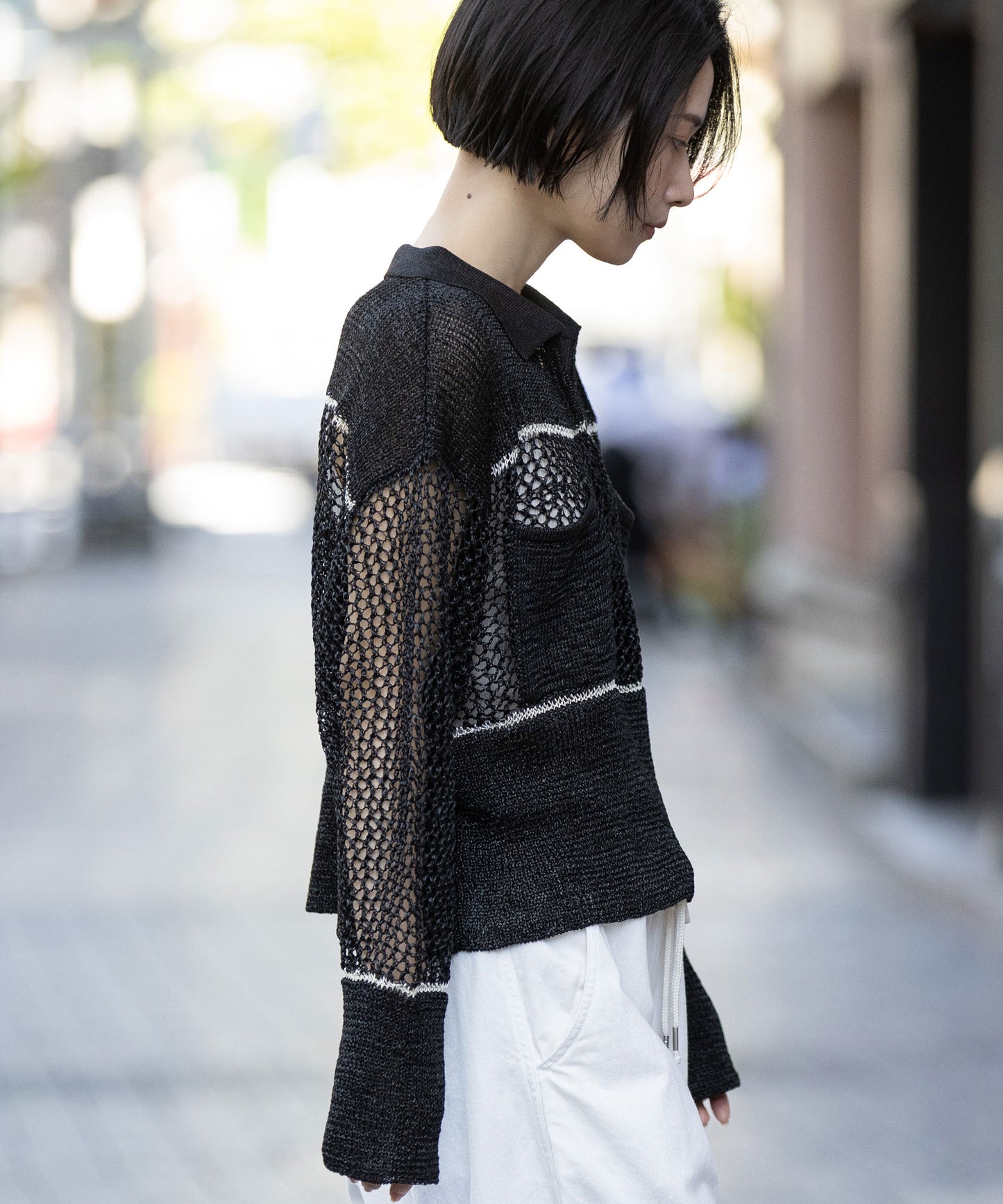 リブ編み×スカシ編みポロニット