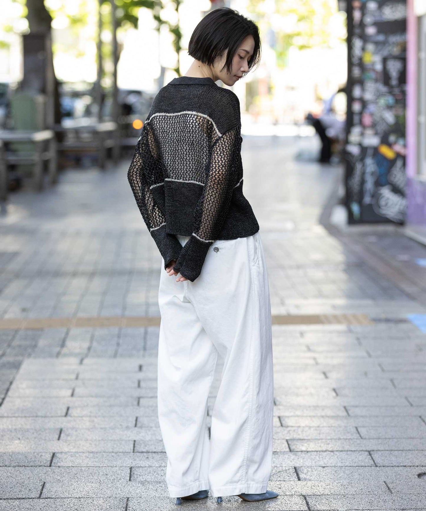 リブ編み×スカシ編みポロニット