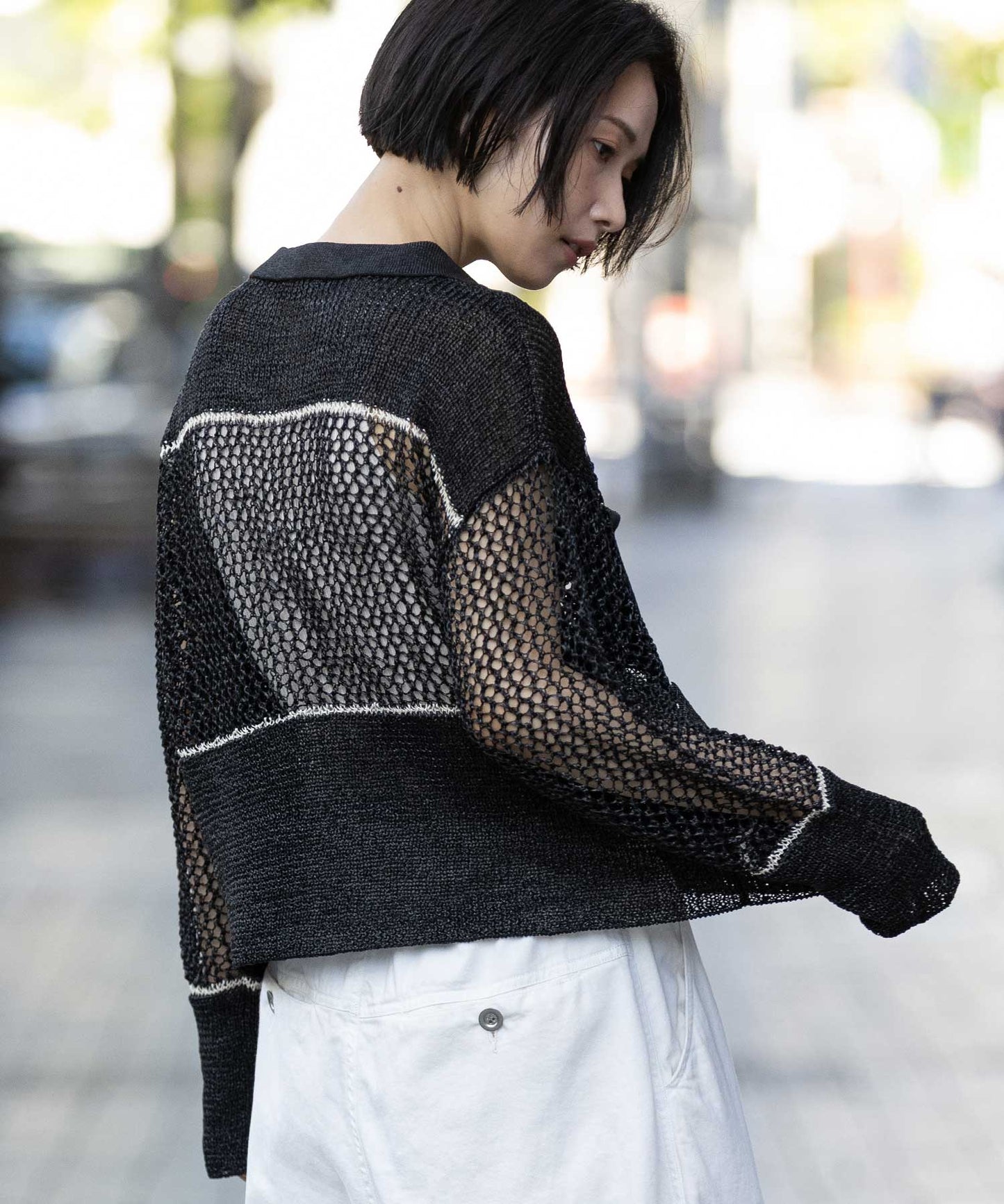 リブ編み×スカシ編みポロニット