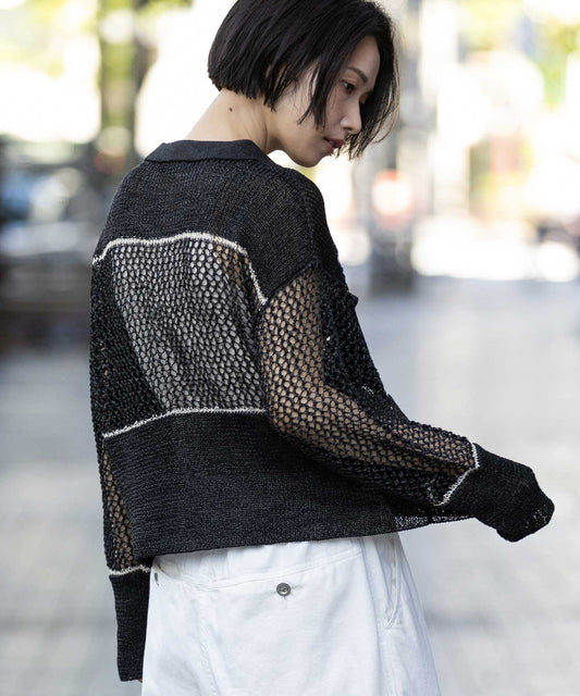 リブ編み×スカシ編みポロニット