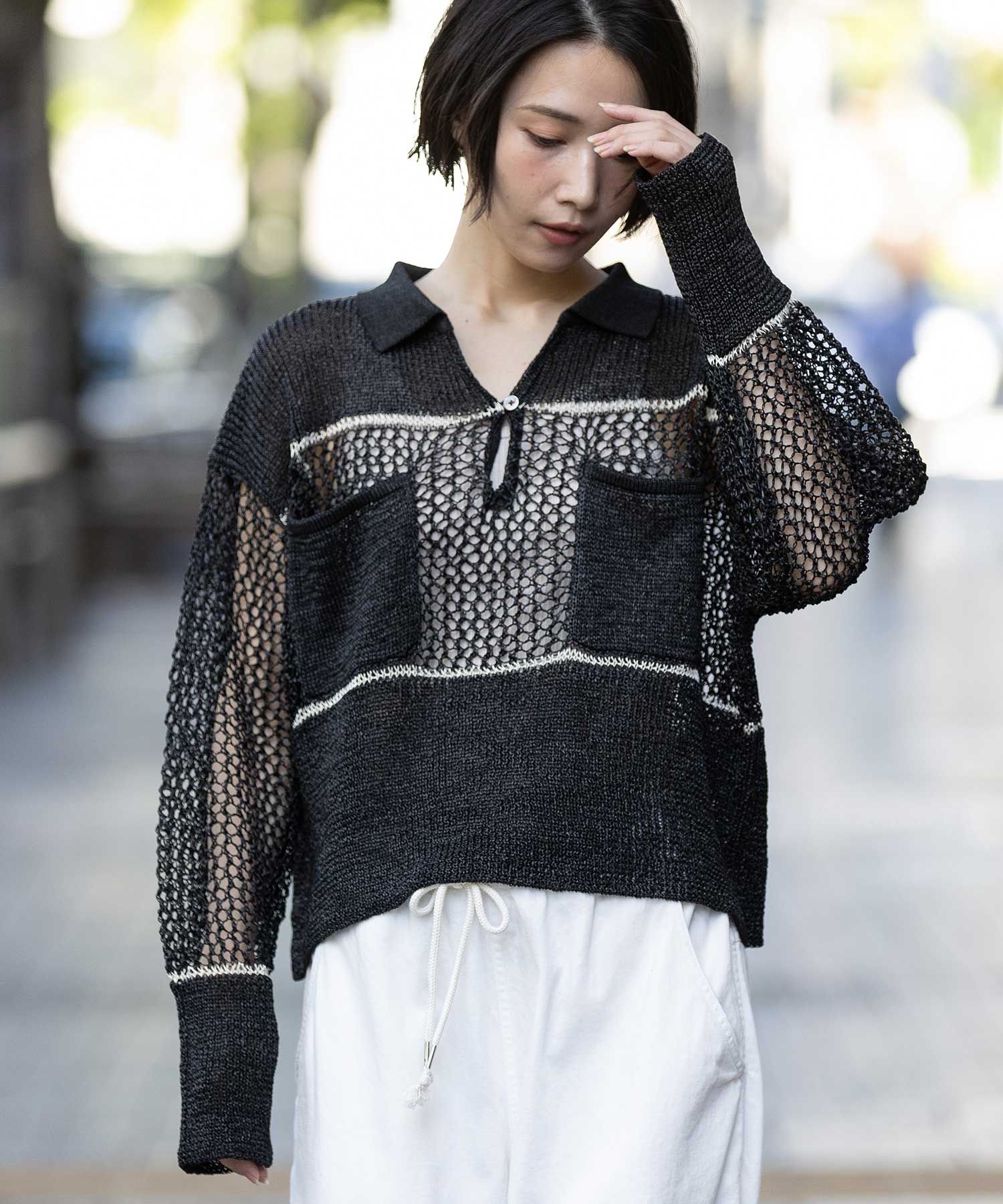 リブ編み×スカシ編みポロニット – Munich web shop