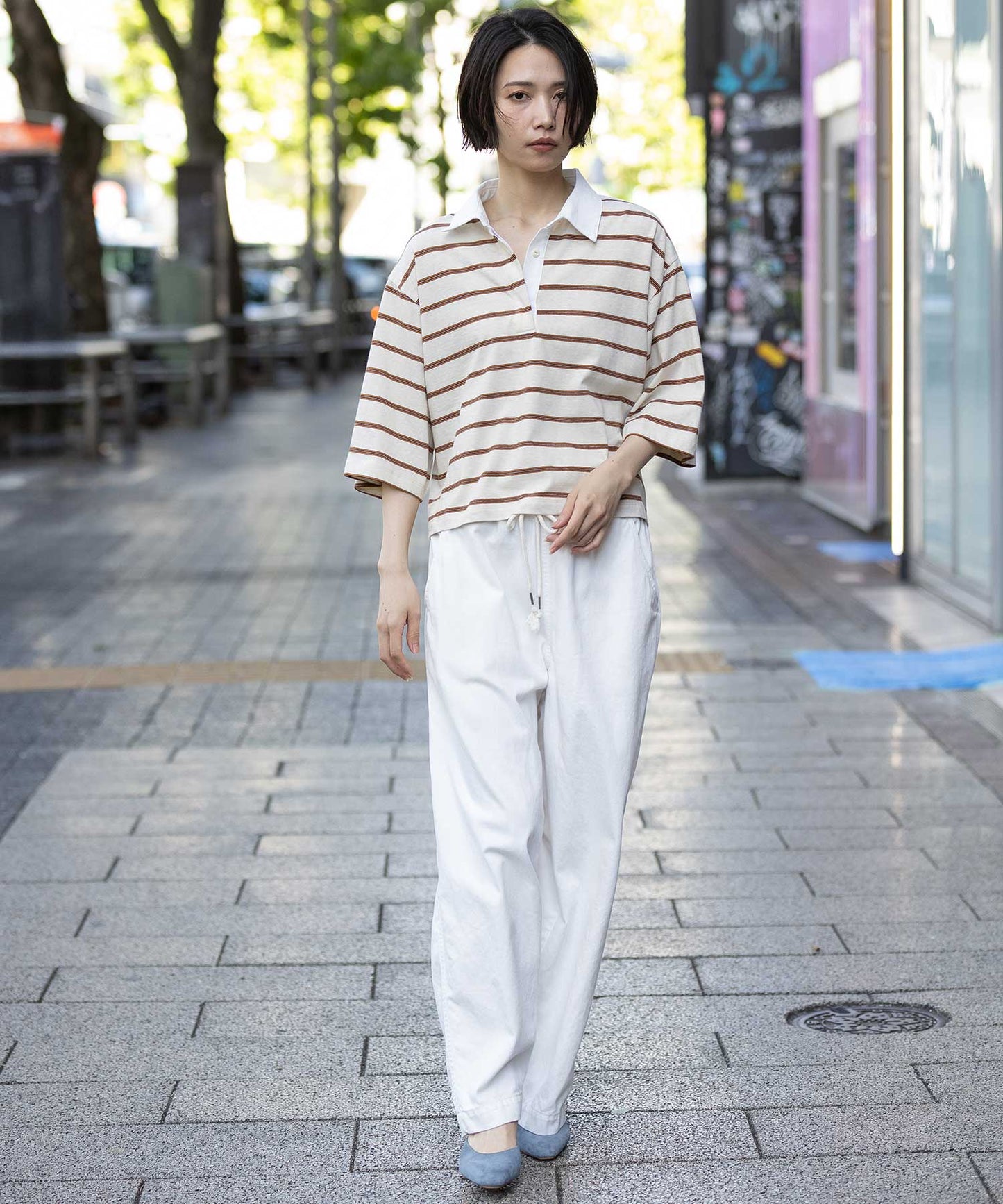 オールドコットンボーダージャージーポロシャツ