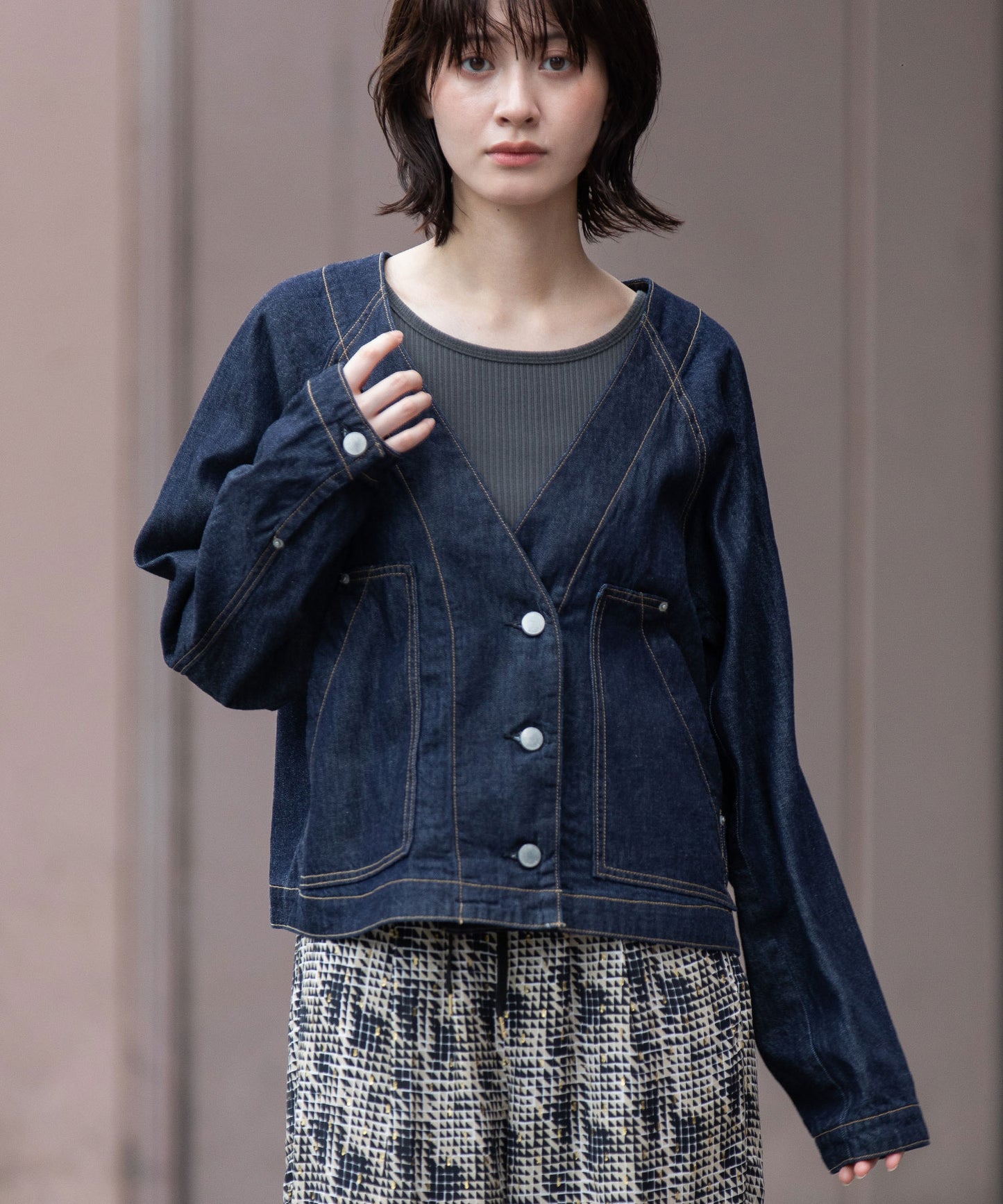 コットンリヨセルデニムコンパクトジャケット