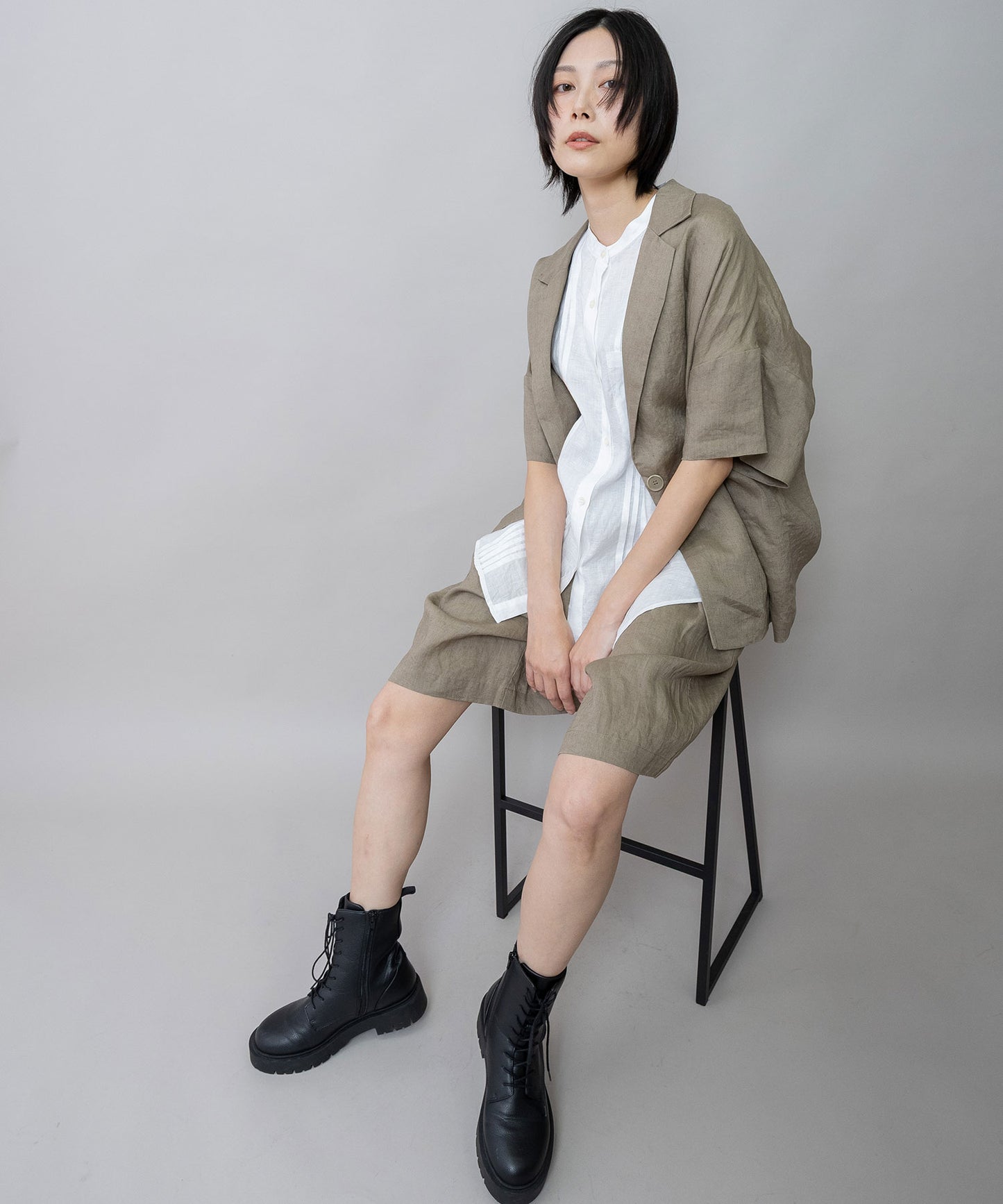 【吸水性】【発散性】40sフレンチリネンワイドハーフパンツ