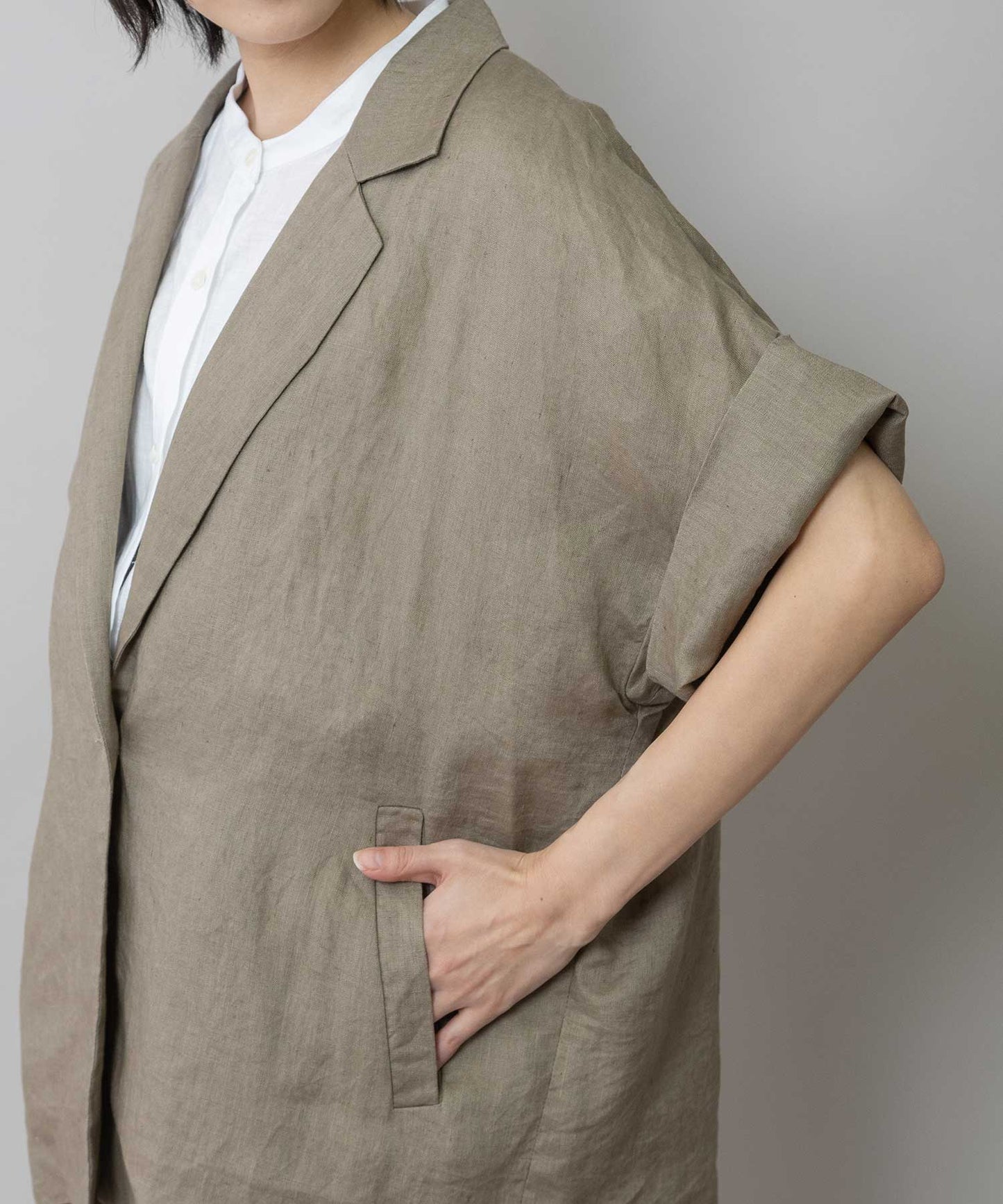 【吸水性】【発散性】40sフレンチリネンハーフスリーブジャケット