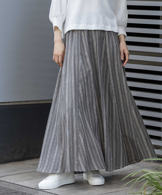 リネンビスコースマルチストライプフレアスカート