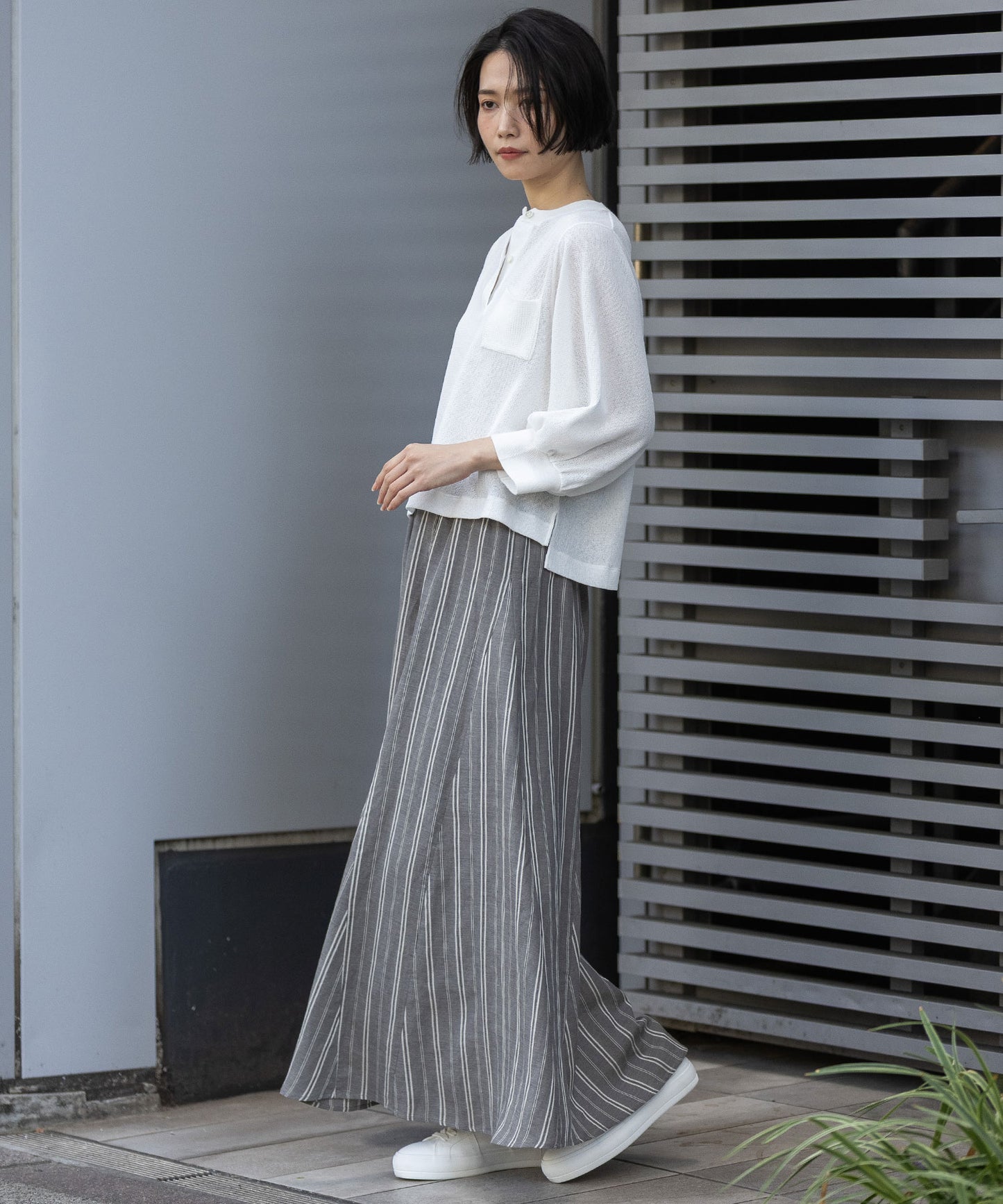 【速乾性】シアーワッフル×ニットリブパフスリーブプルオーバー