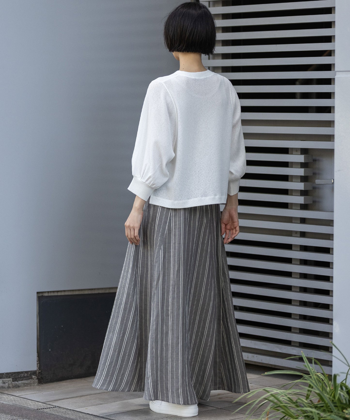 【速乾性】シアーワッフル×ニットリブパフスリーブプルオーバー