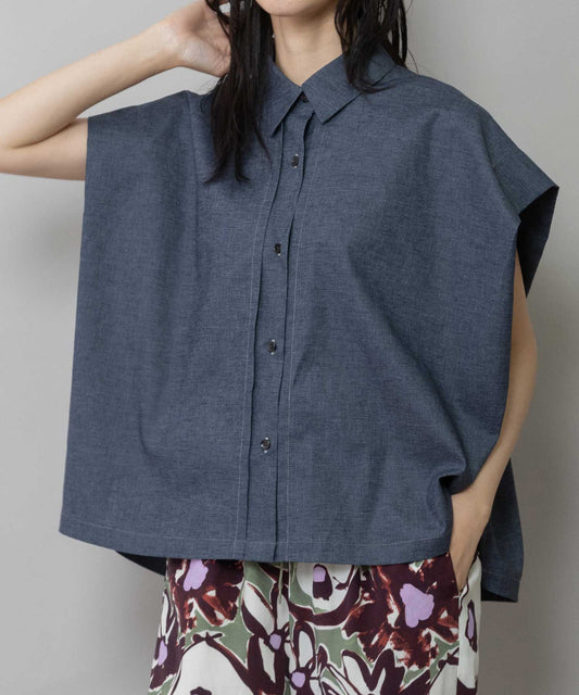 【UVカット】【接触冷感】ヘンプシャンブレータックスリーブシャツ