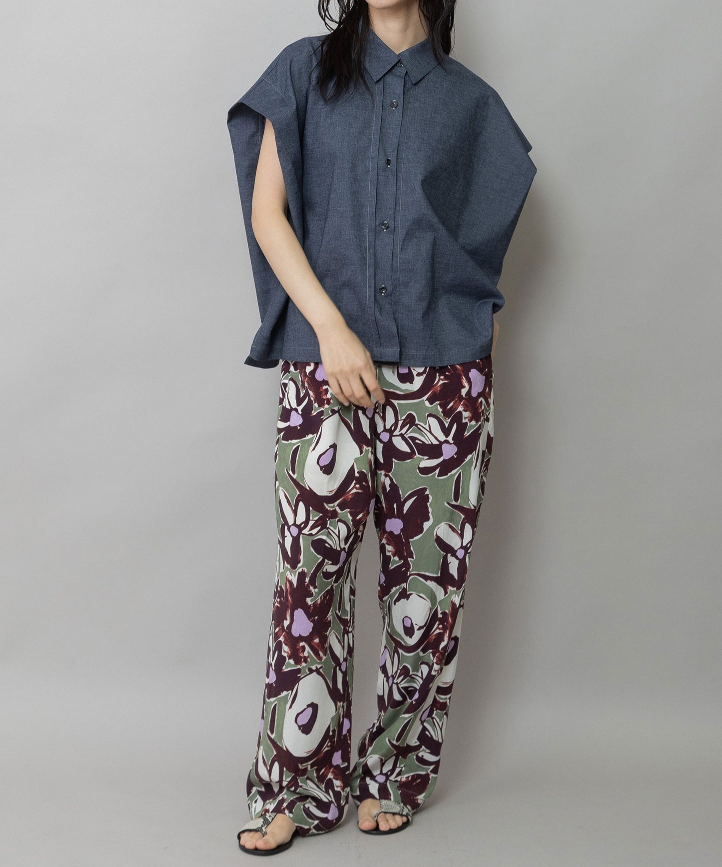 【UVカット】【接触冷感】ヘンプシャンブレータックスリーブシャツ