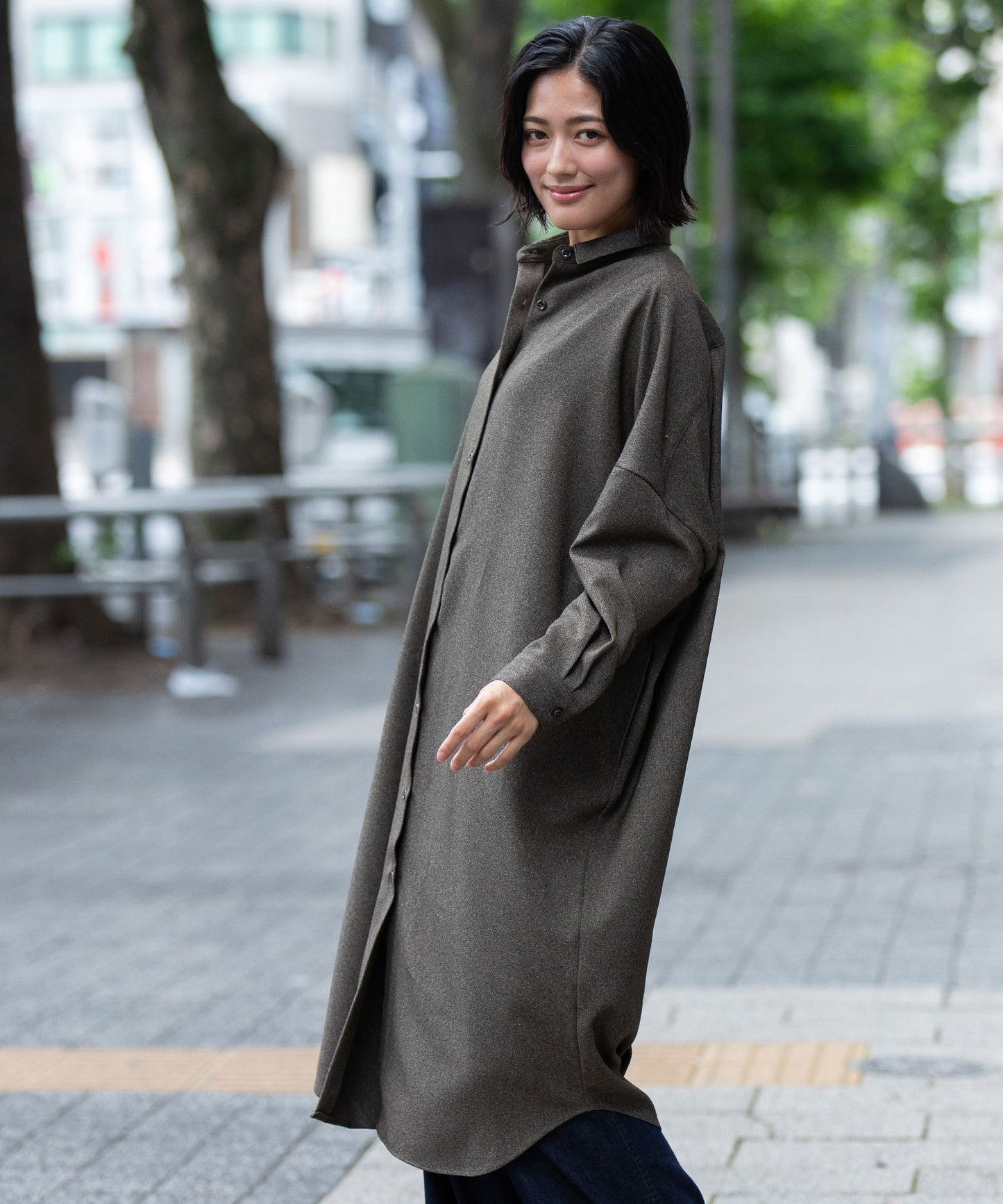 メランジツイルワイドシャツワンピース