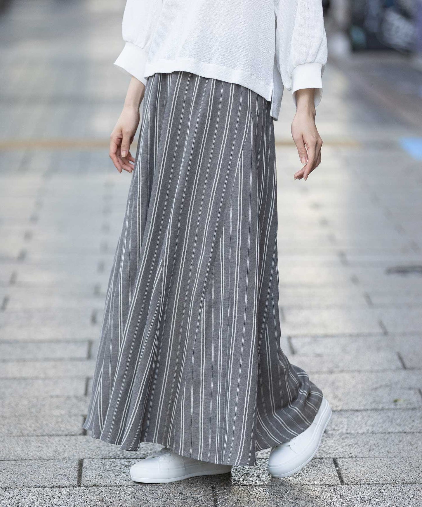 リネンビスコースマルチストライプフレアスカート