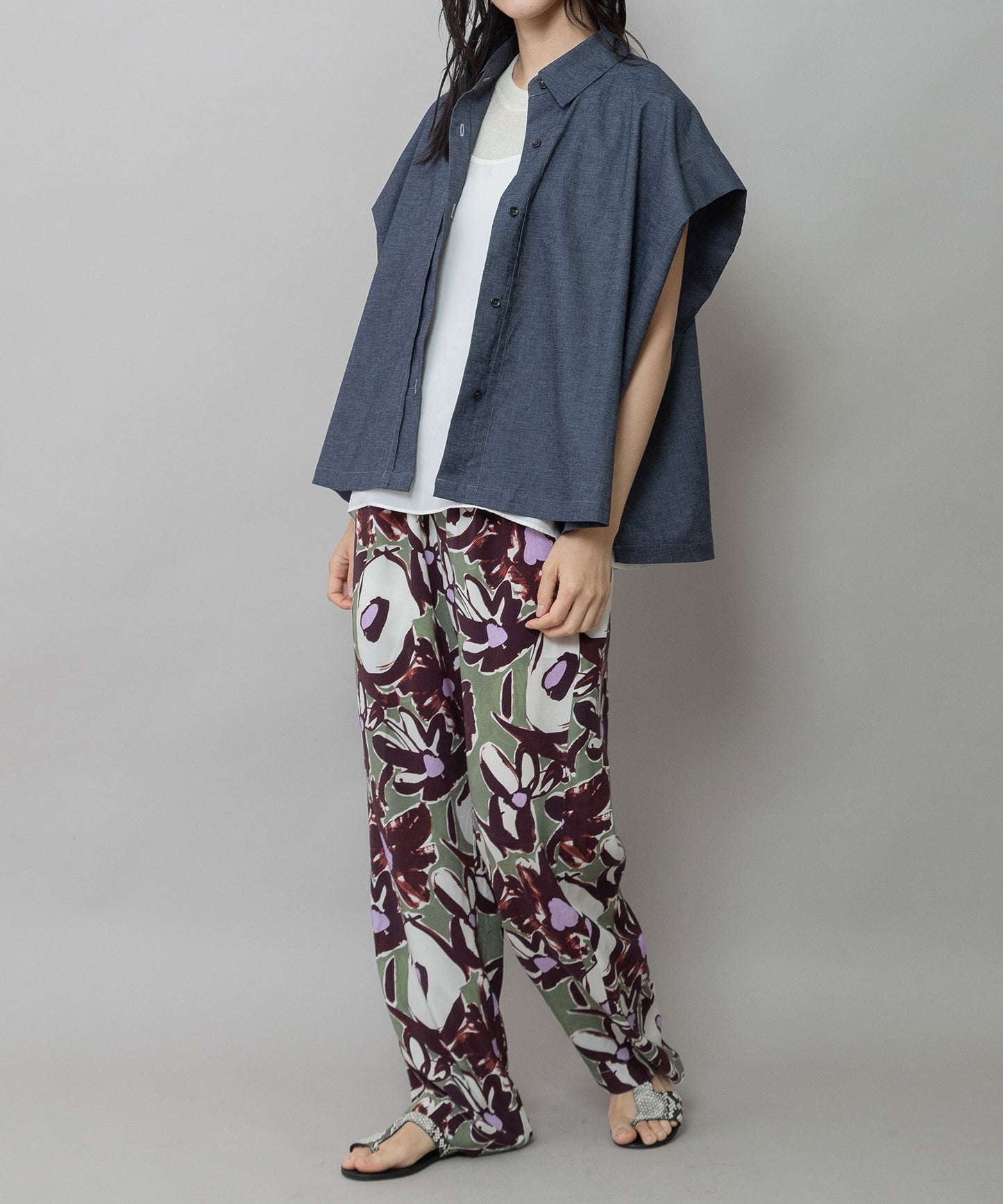 【UVカット】【接触冷感】ヘンプシャンブレータックスリーブシャツ