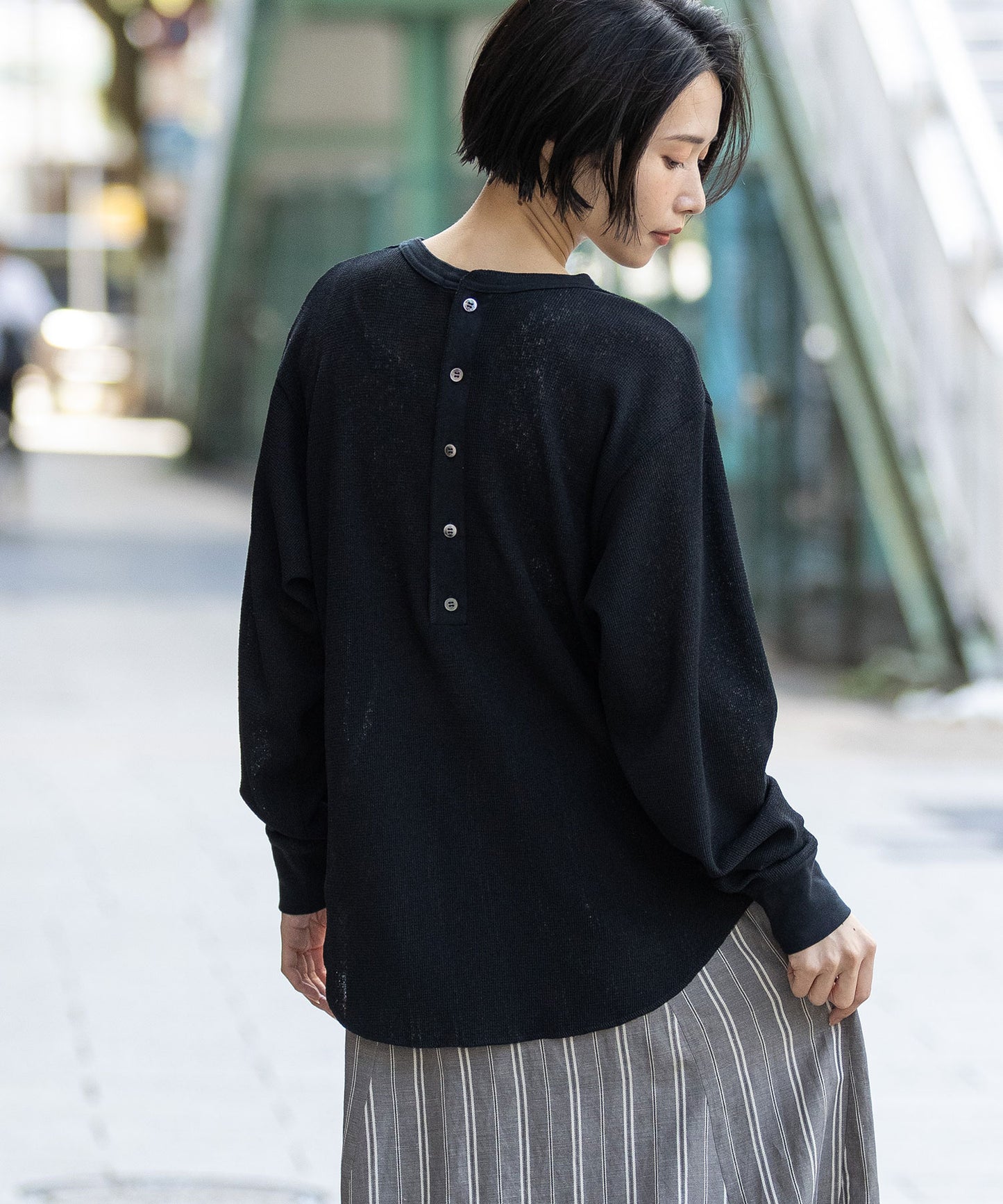 【速乾性】シアーワッフルバックヘンリーネックプルオーバー