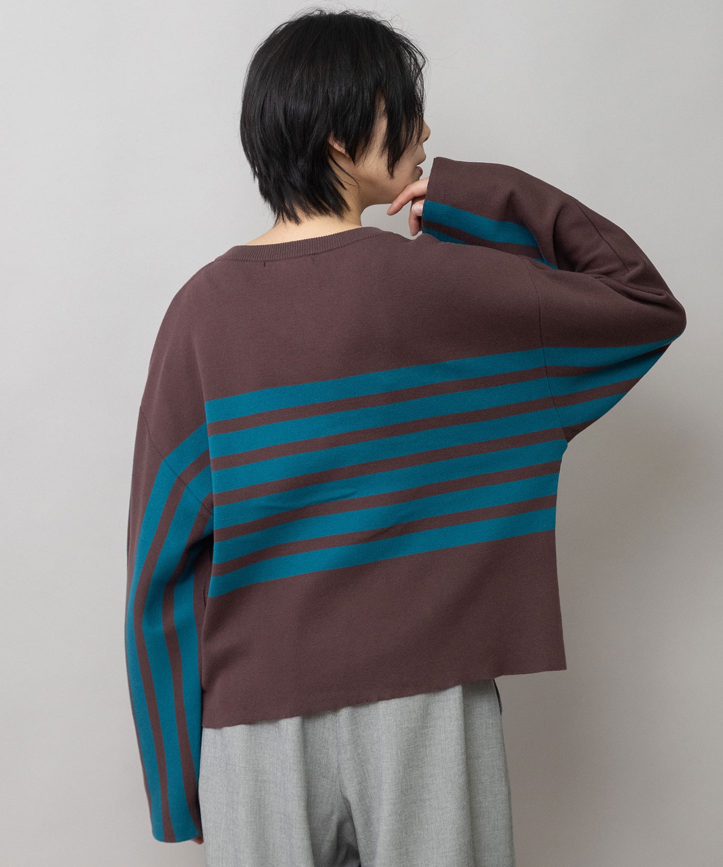 コーマコットンリブ編みニット Vネックプルオーバー