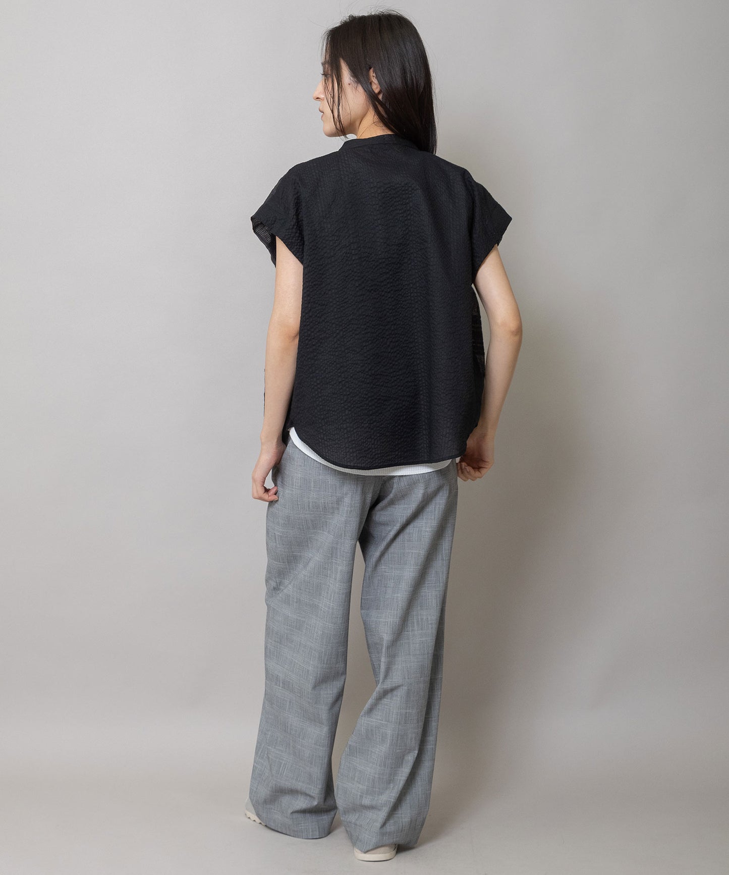 シアージャガードチェック×シワ加工ローンタックスリーブシャツ