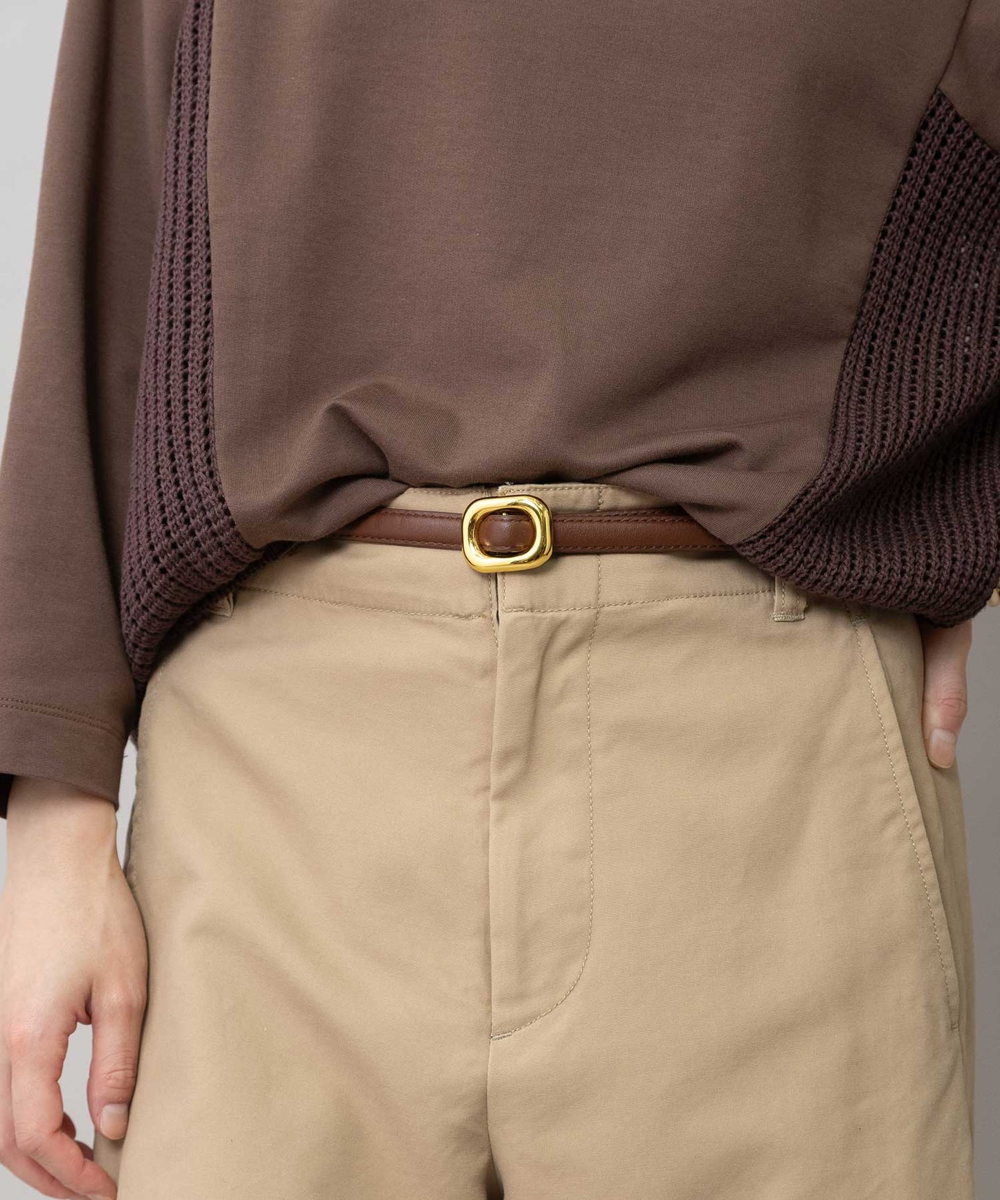 フェイクレザー ピンレスナローベルト