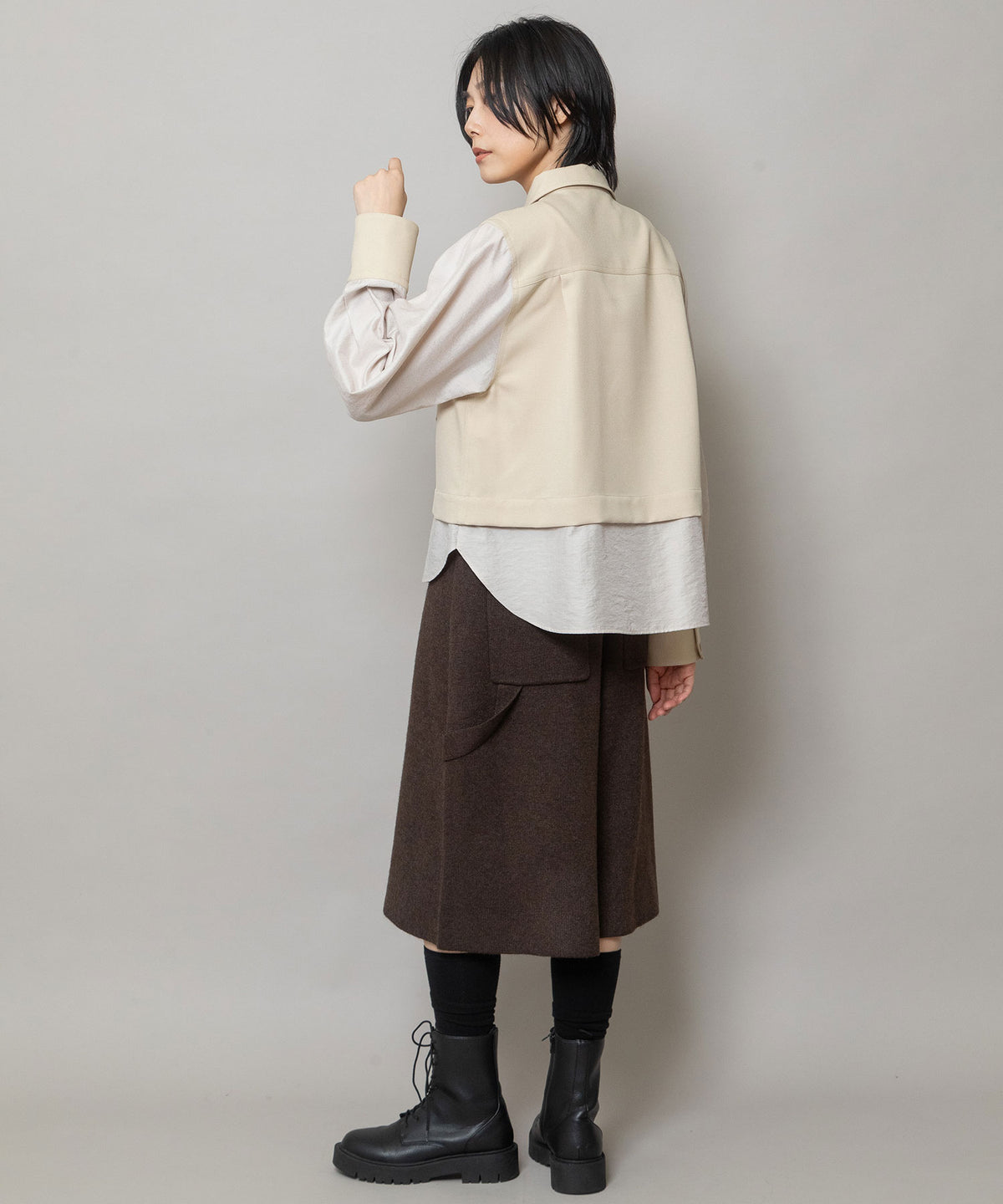 ポリエステルツイル×ウールミックスタイプライター レイヤードシャツ