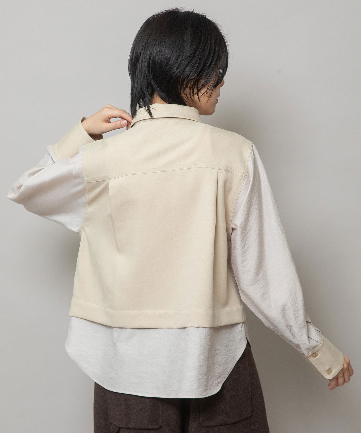 ポリエステルツイル×ウールミックスタイプライター レイヤードシャツ