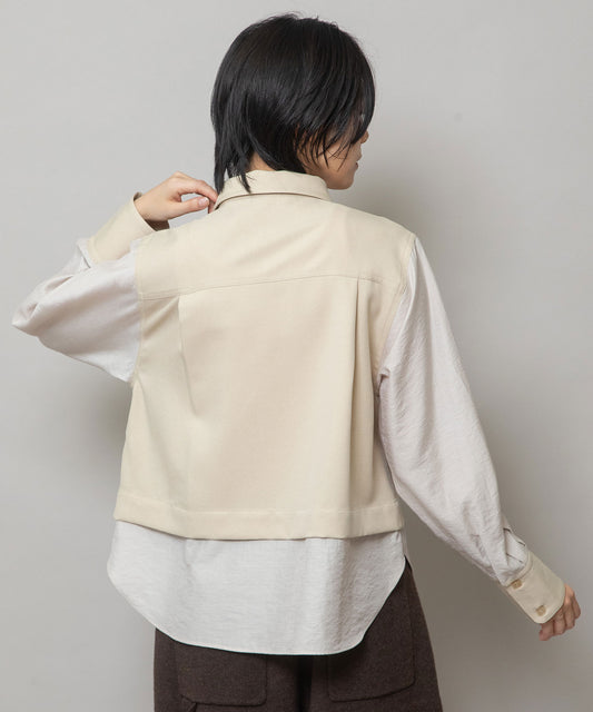ポリエステルツイル×ウールミックスタイプライター レイヤードシャツ