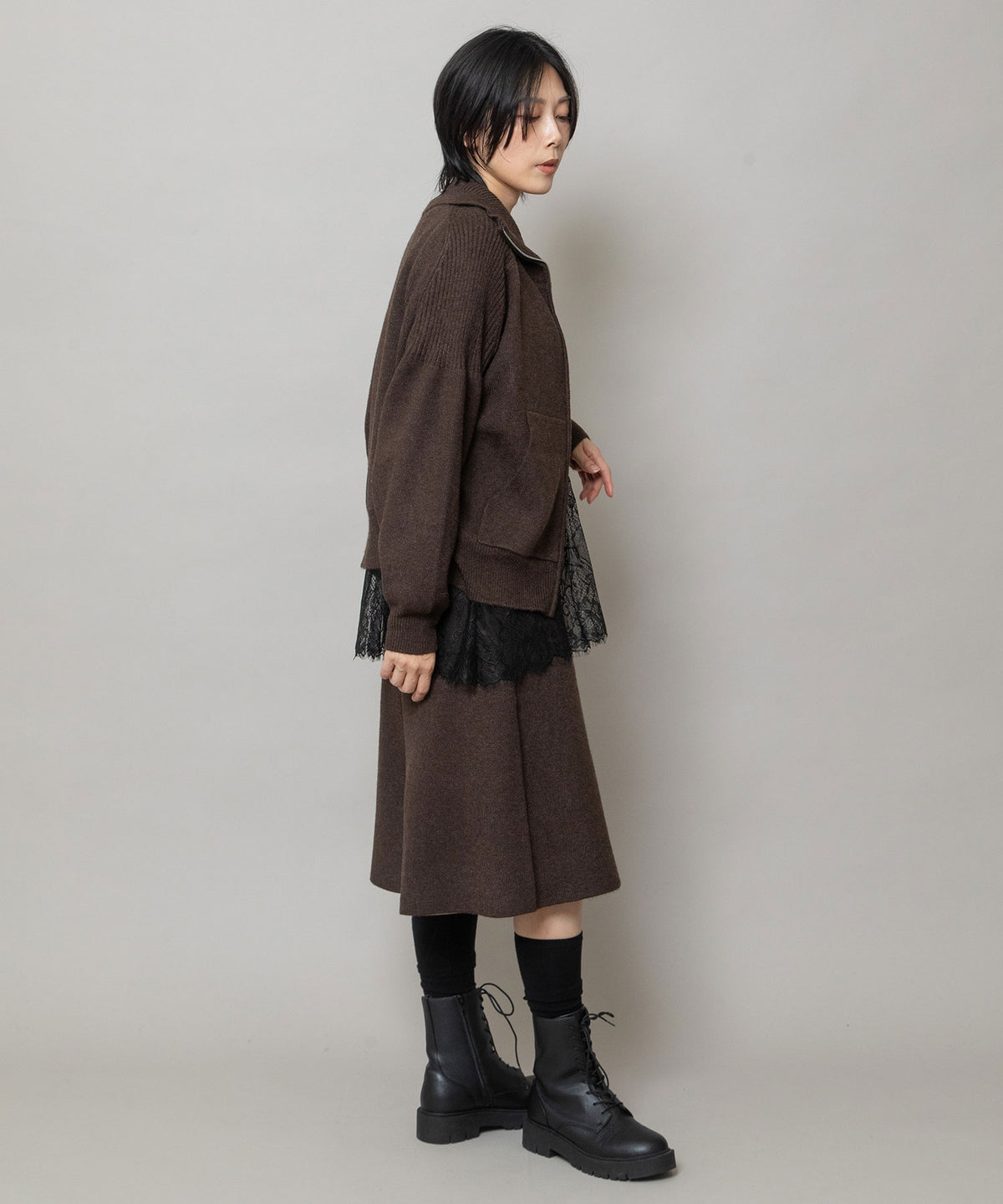 総針編みニット ジップブルゾン