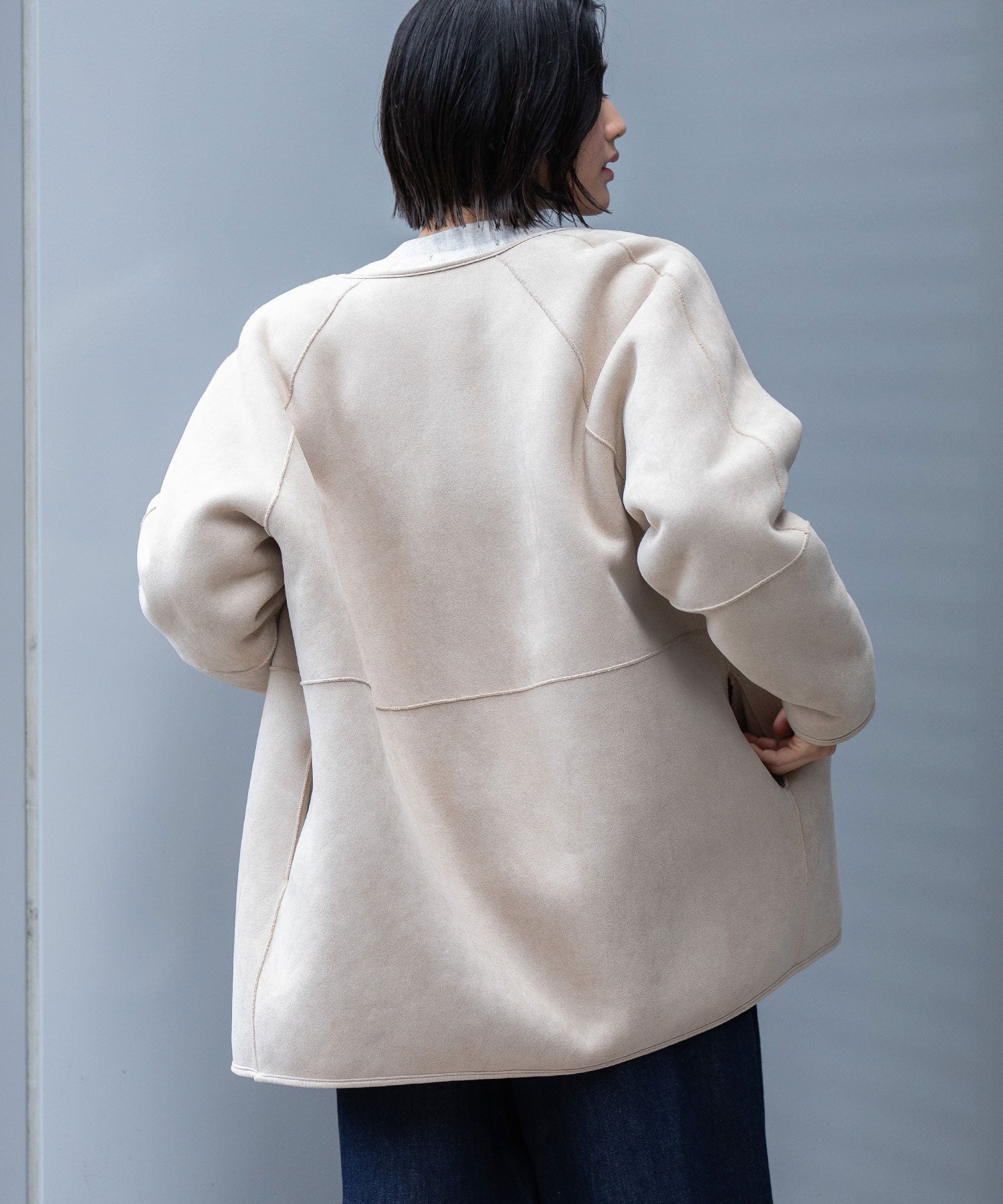 ウールシープボアムートンリバーシブルノーカラーコート – Munich web shop