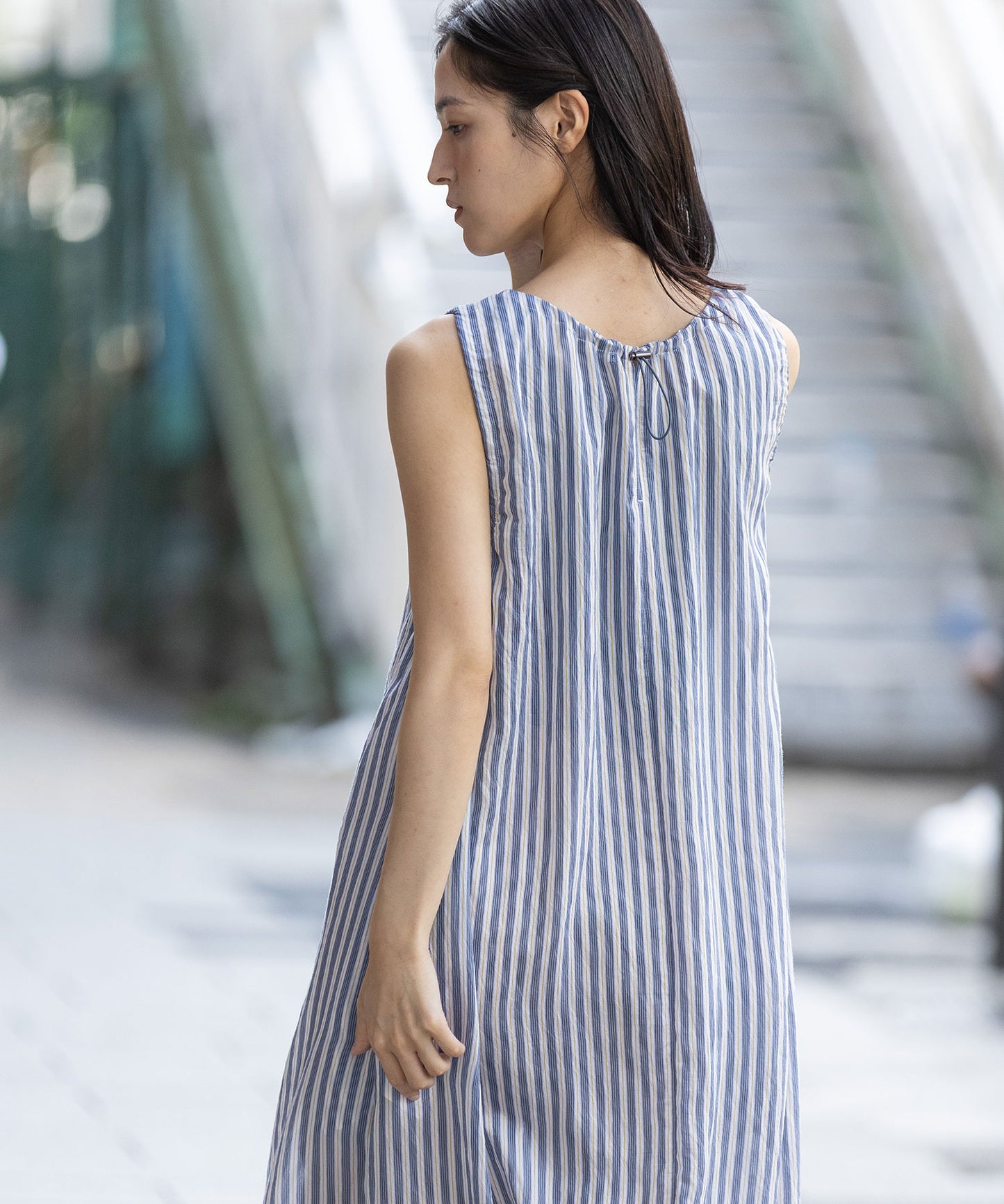 【Turkey】ストライプドローストリングワンピース