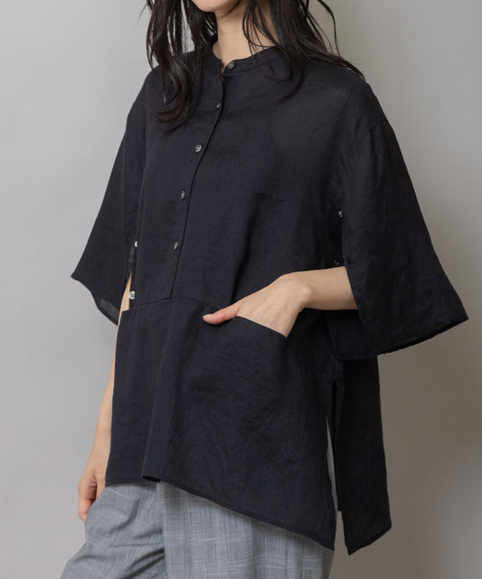 60sフレンチリネンキャンバスプルオーバーシャツ