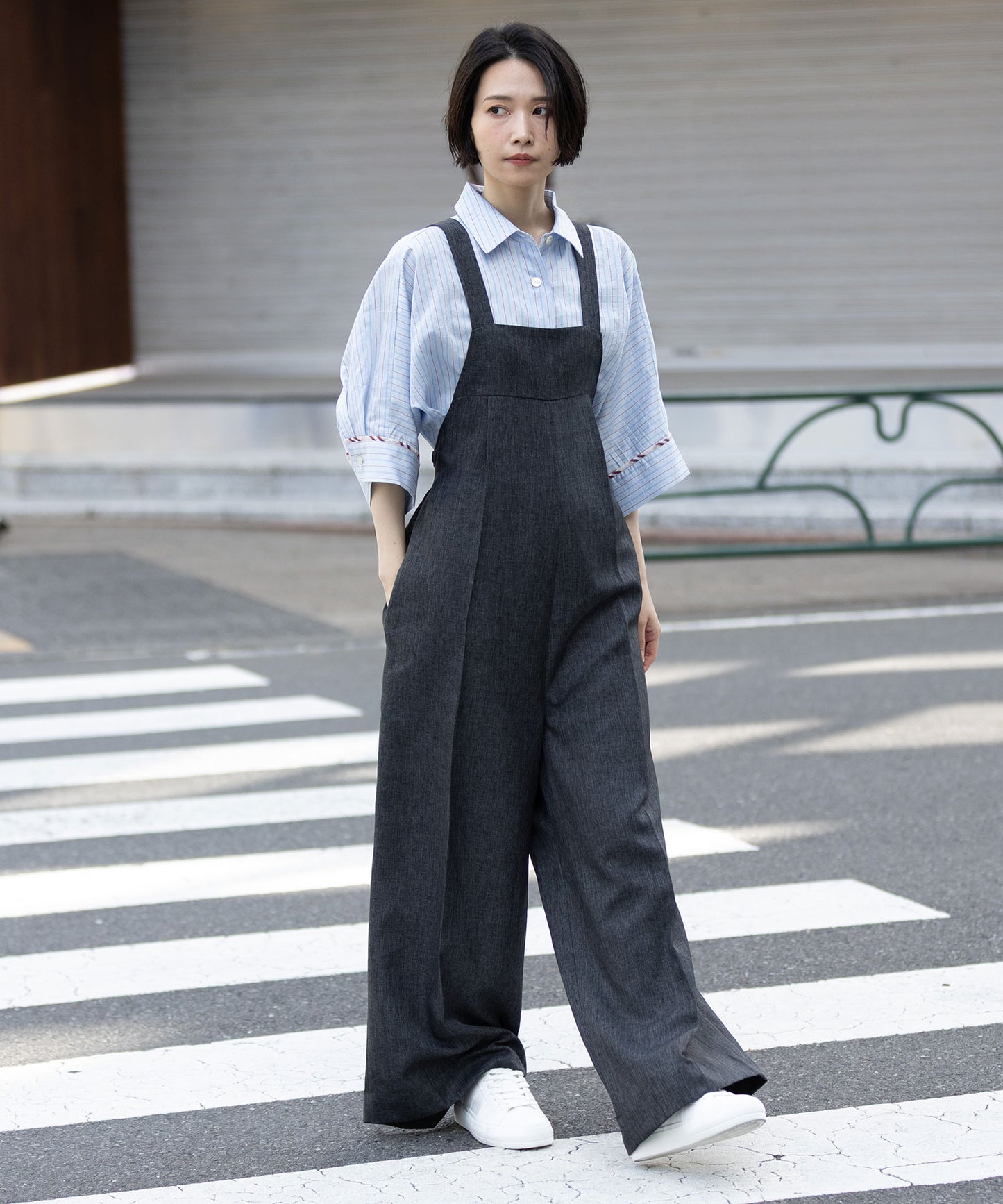 【ウォッシャブル】【防シワ】ツイード調ツイルコンビネゾン